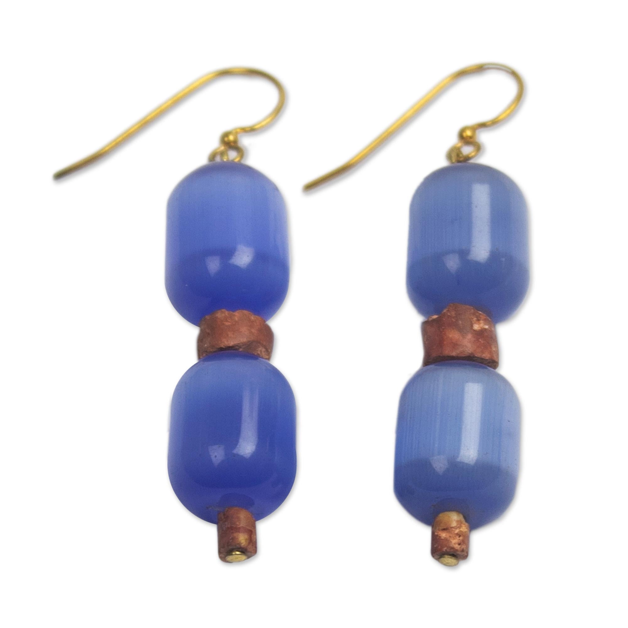 Premium Odehye Royal Blue Cat's Eye & Bauxite Beaded Earrings