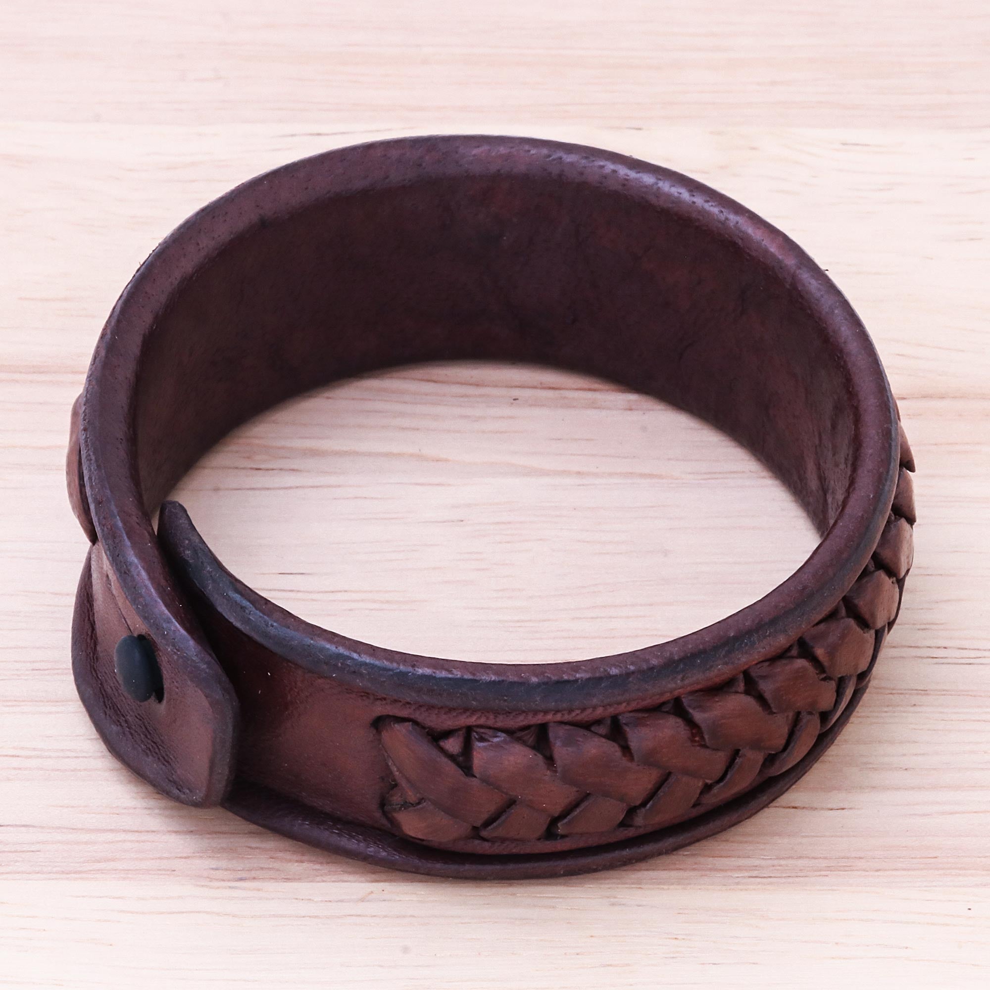 Premium Artisan Brass & Leather Wristband Bracelet - Handmade in Thailand