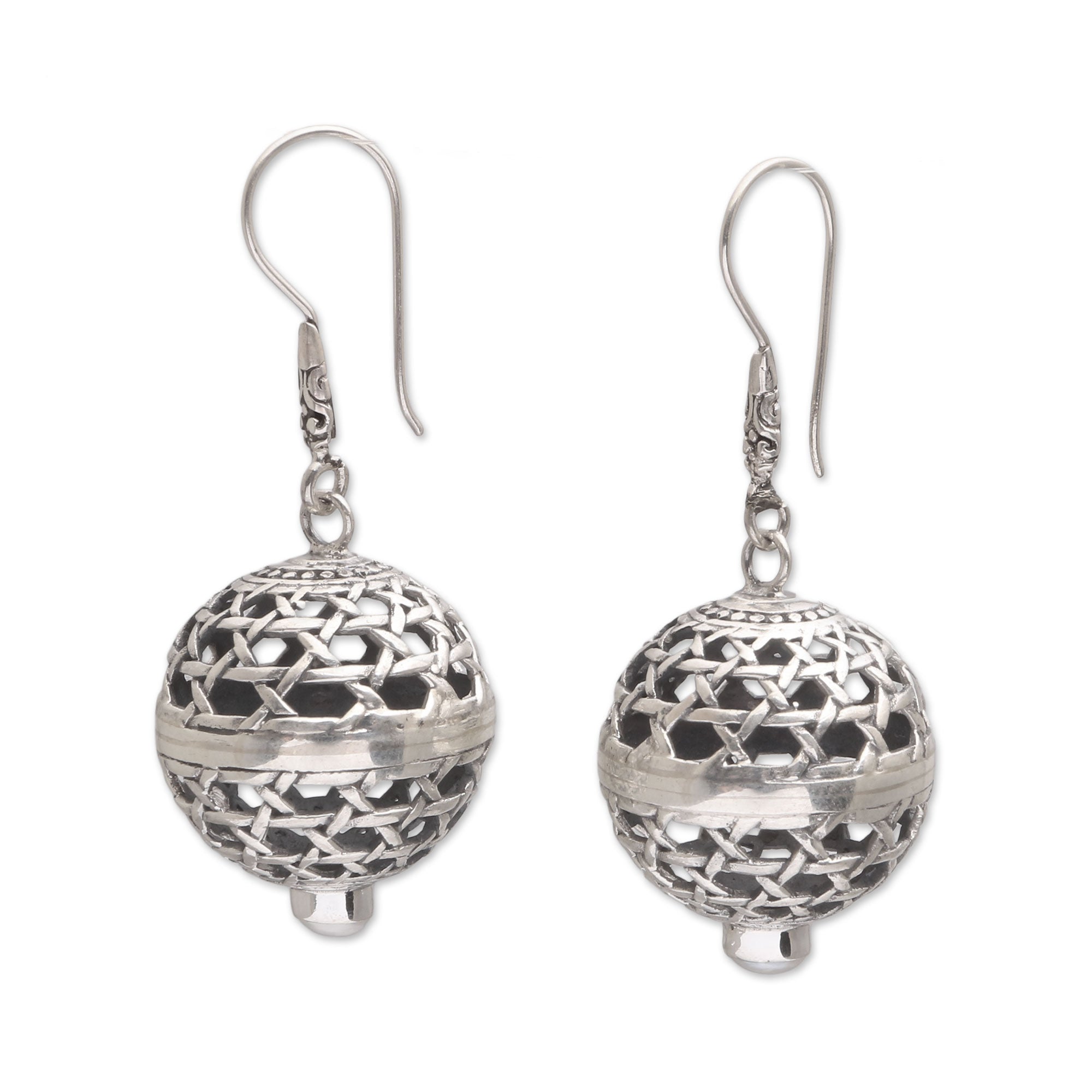 Premium Bali Lantern Pearl Dangle Earrings - Sterling Silver Elegance