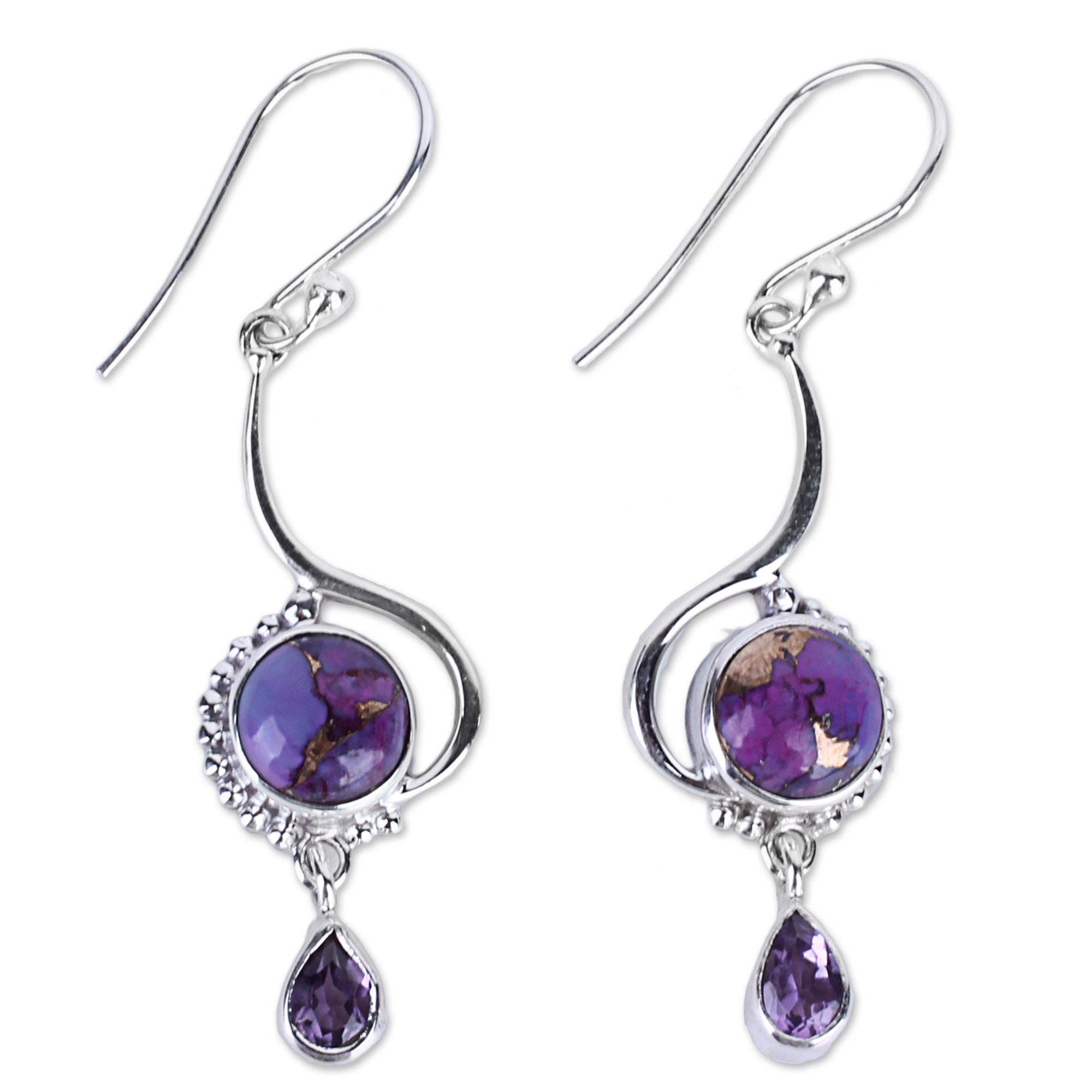 Premium Sterling Silver Dangle Earrings with Turquoise & Amethyst