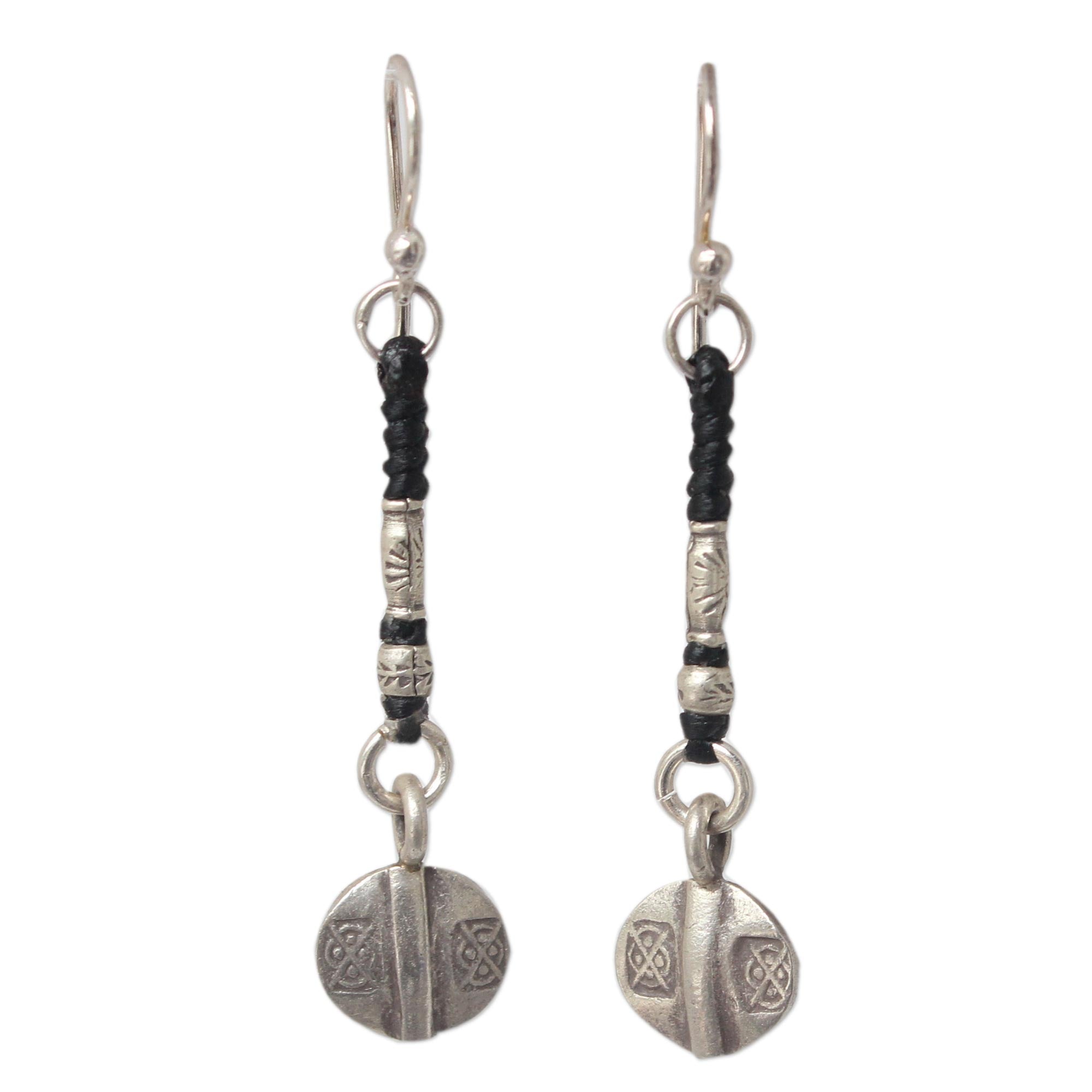 Premium Tribal Art Silver Dangle Earrings - Handcrafted Elegance