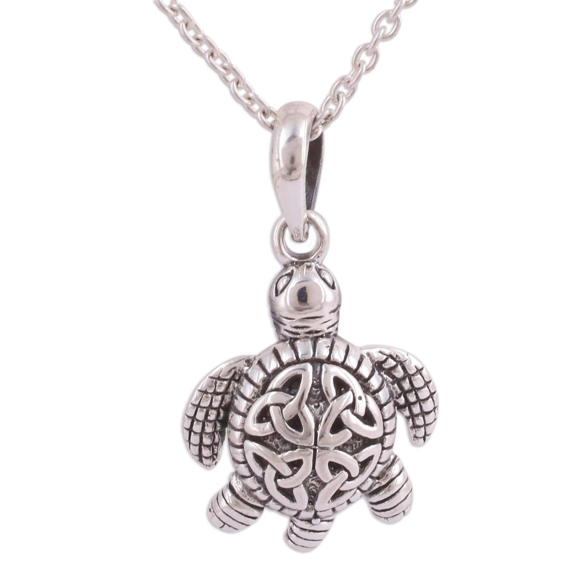 Premium Trinity Turtle Pendant Necklace - Sterling Silver Celtic Knot Design