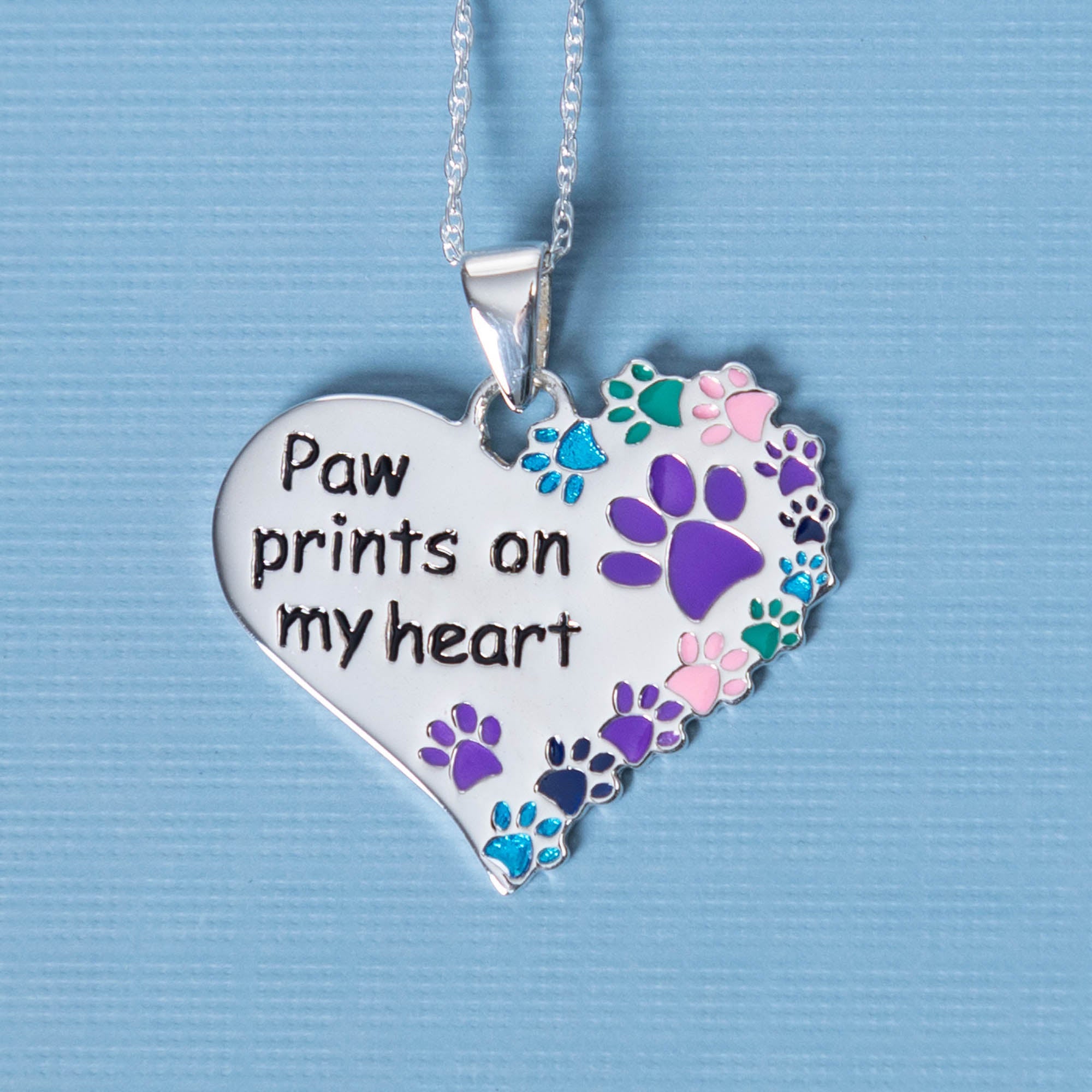 Premium Paw Prints Sterling Silver Heart Necklace