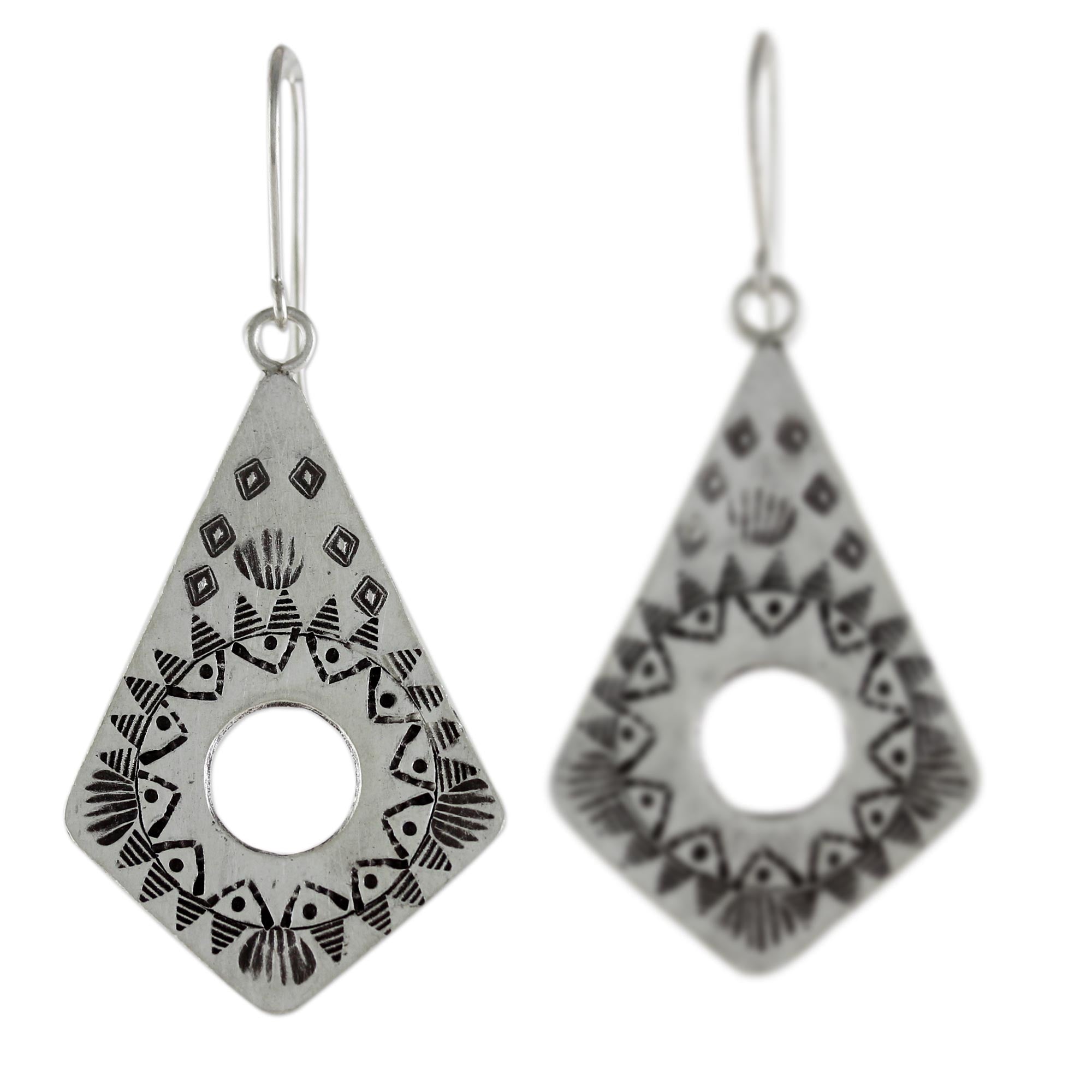 Premium Thai Hill Tribe Silver Dangle Earrings - Handcrafted Exotic Design