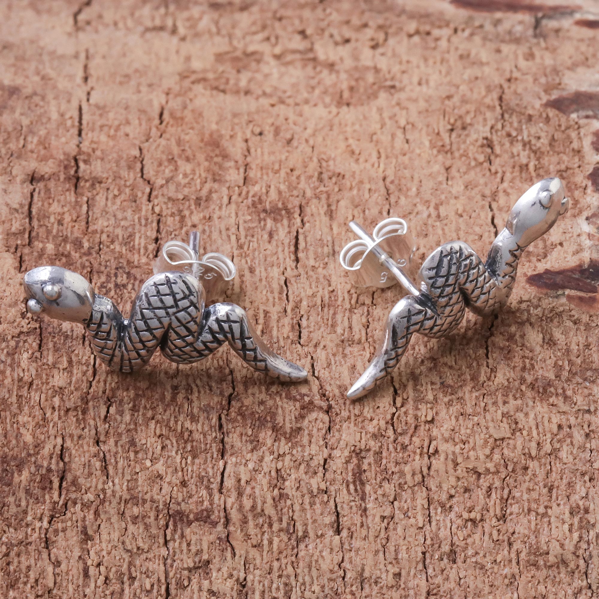 Premium Sterling Silver Snake Button Earrings – Handcrafted in Thailand