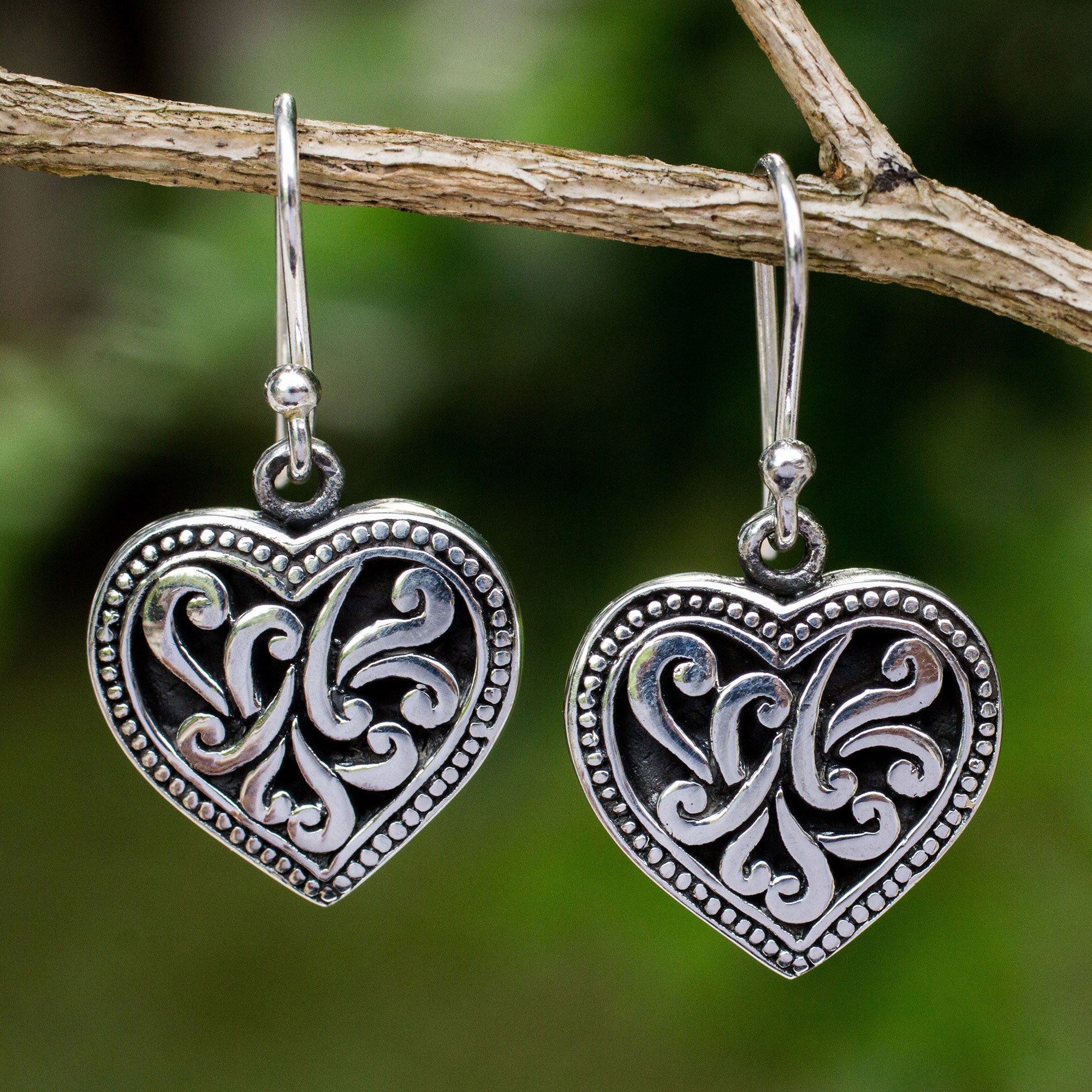 Premium Romantic Heart Dangle Earrings - Handmade Sterling Silver Jewelry