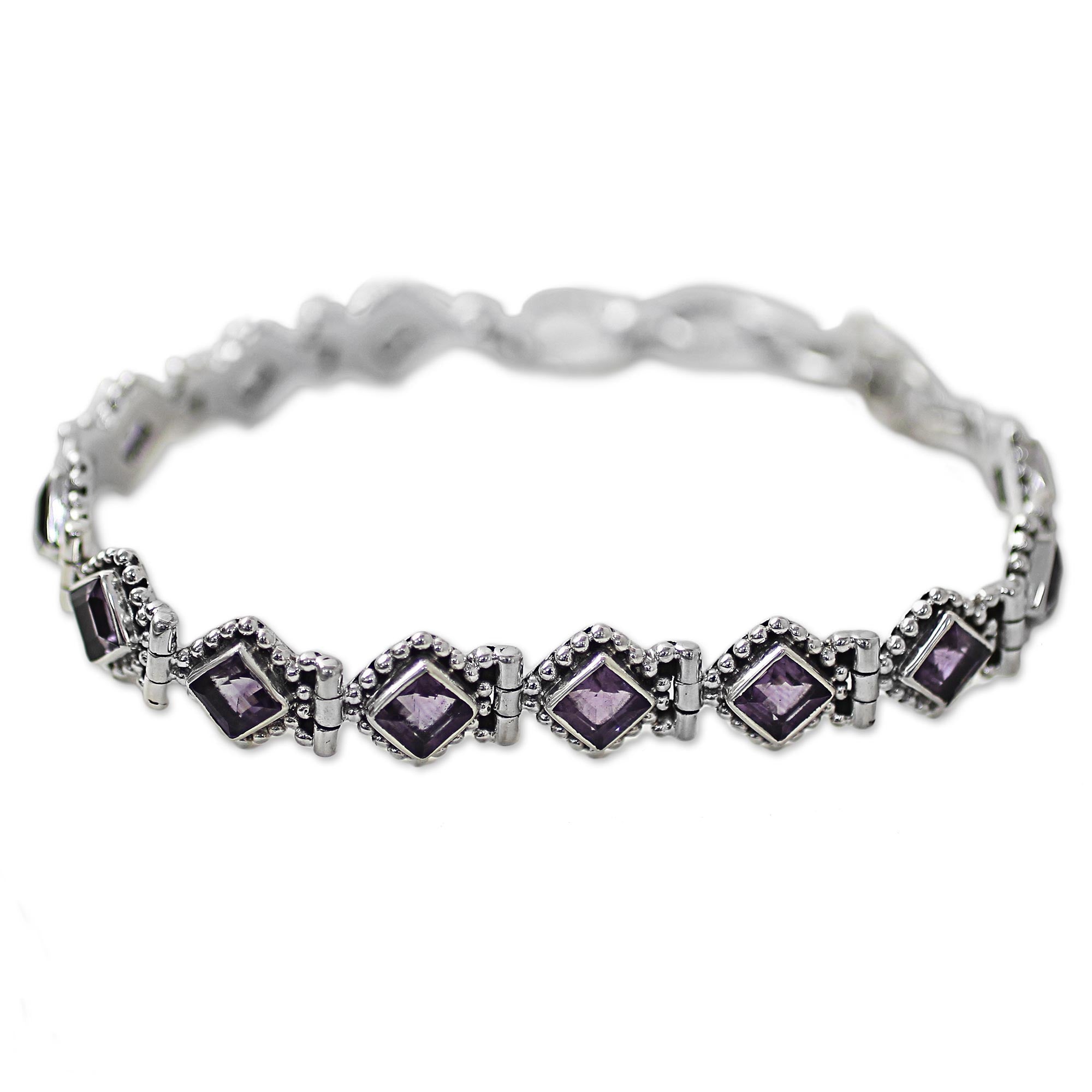 Premium Purple Voyage Amethyst Sterling Silver Tennis Bracelet – Handcrafted in India