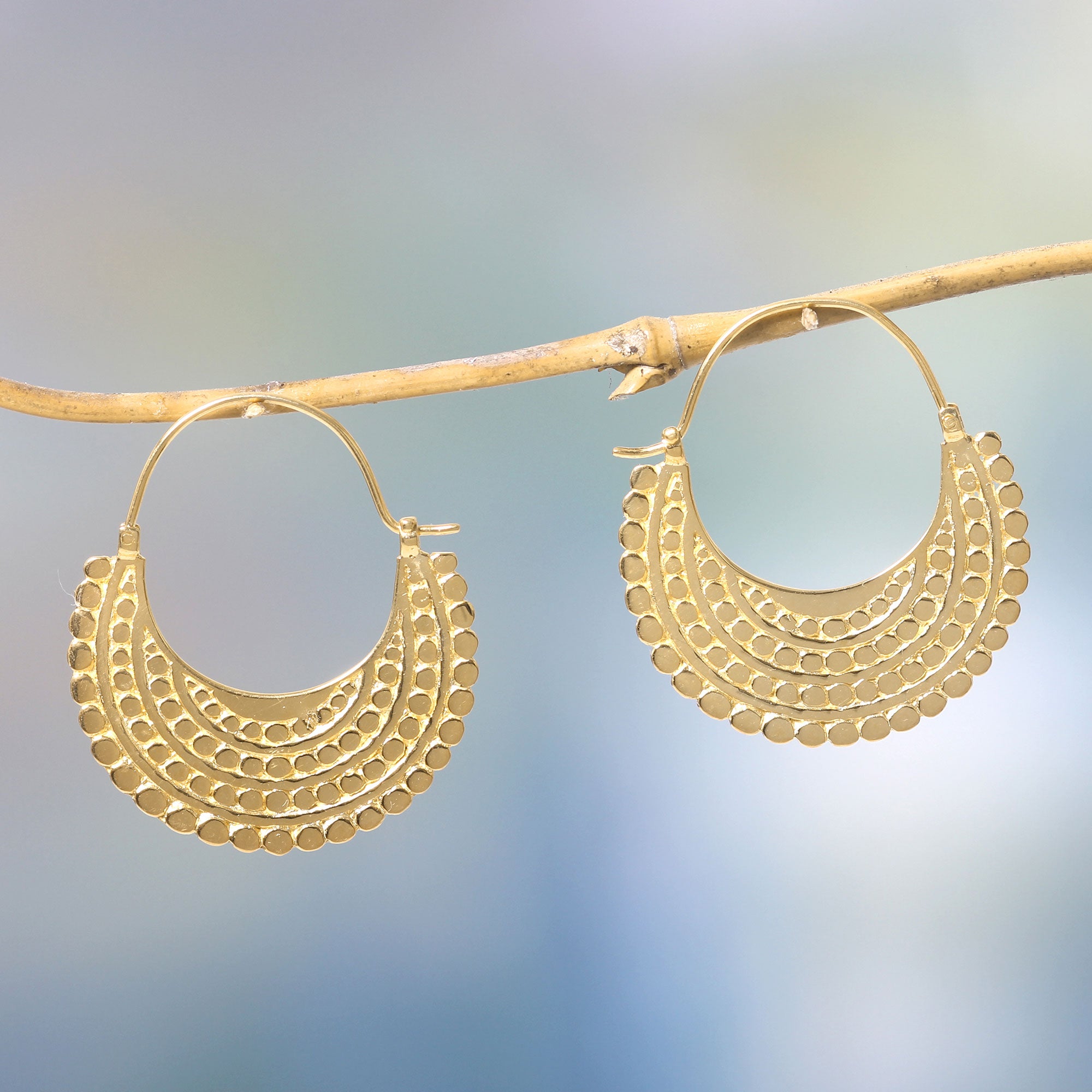 Premium Golden Crescent Hoop Earrings – 22k Gold Plated Sterling Silver