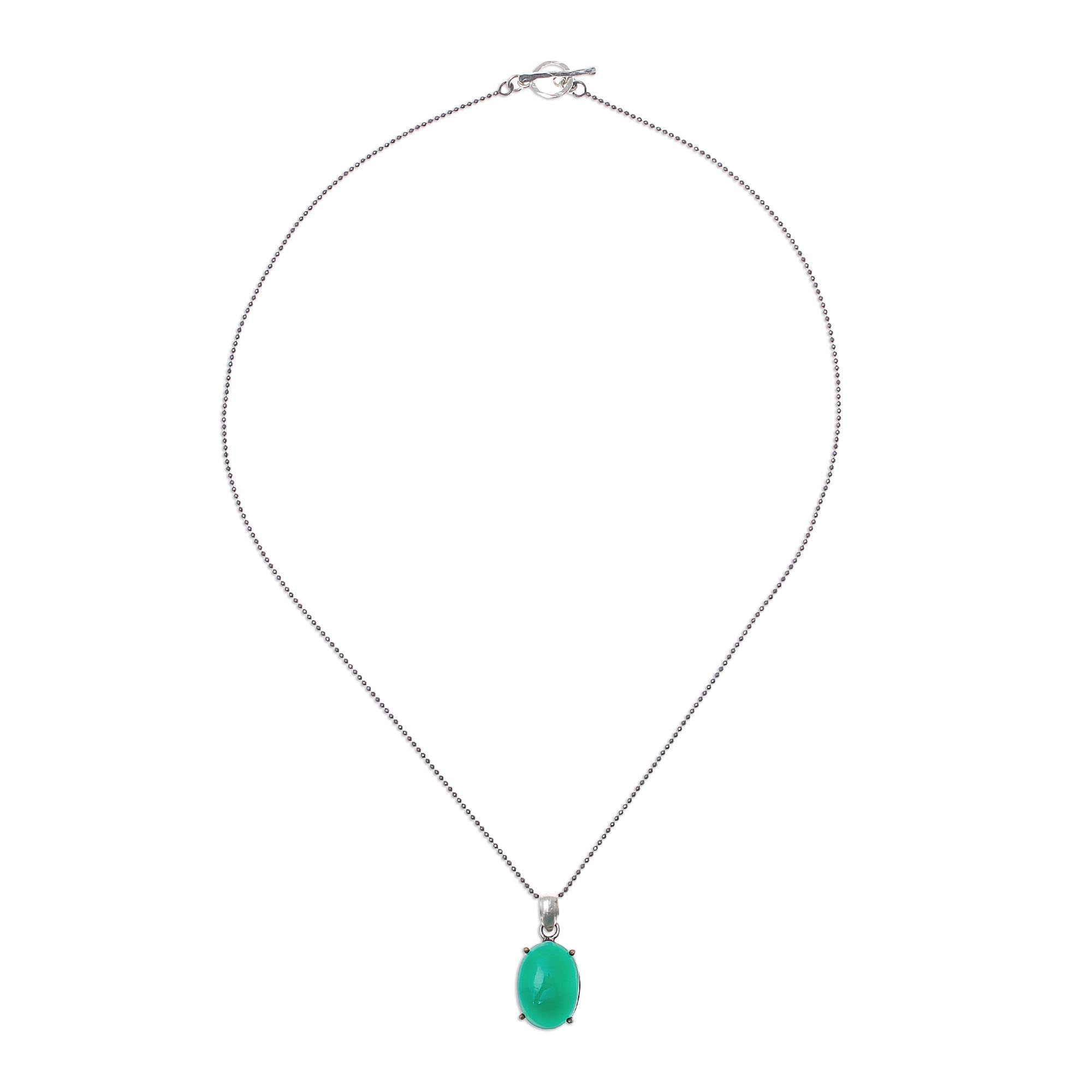 Premium Shamrock Green Onyx & Sterling Silver Pendant Necklace - Handcrafted Elegance