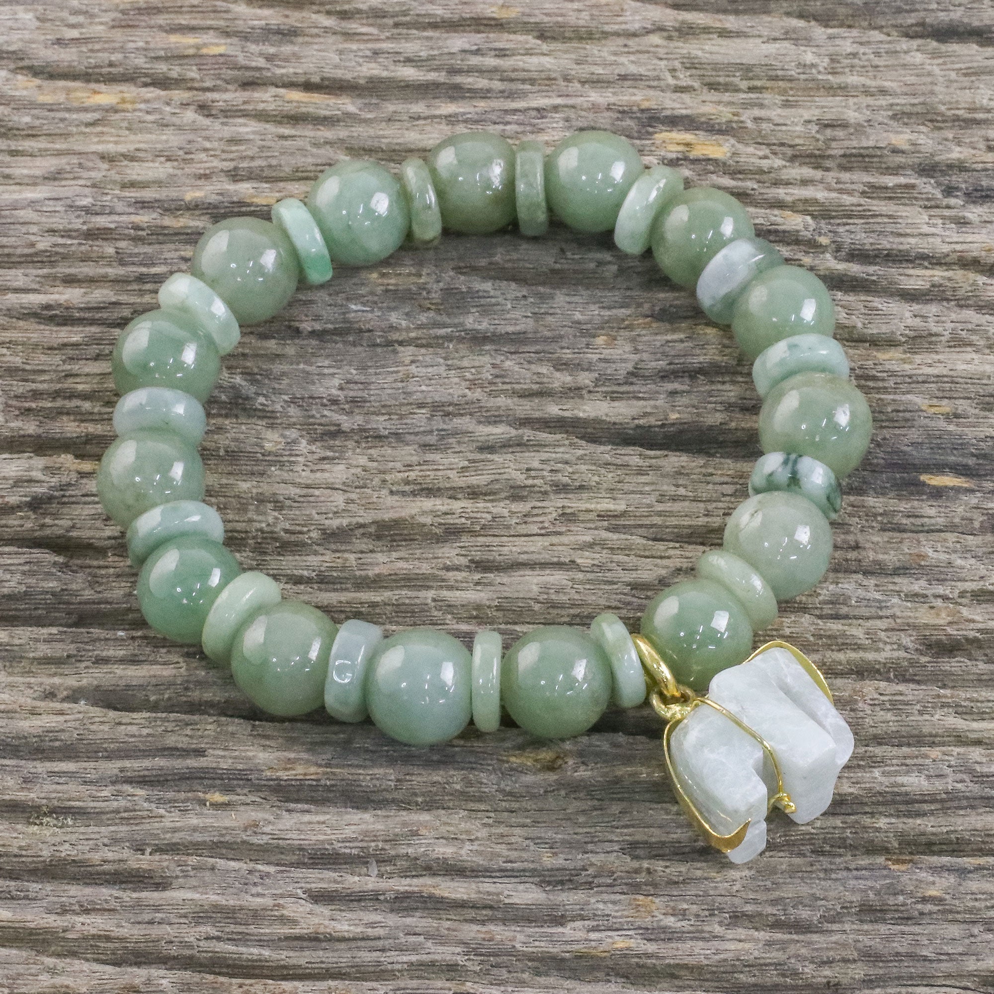 Premium Jade Elephant Gold Plated Beaded Bracelet - Handmade in Thailand