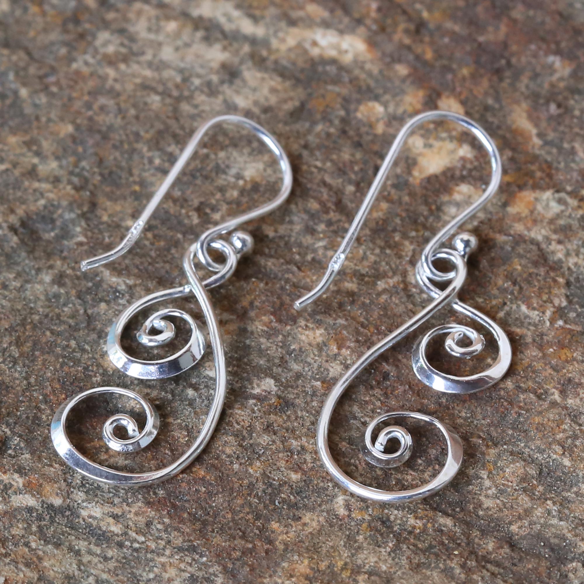 Premium Lanna Spirals Handcrafted Sterling Silver Dangle Earrings - Thai Art Inspired