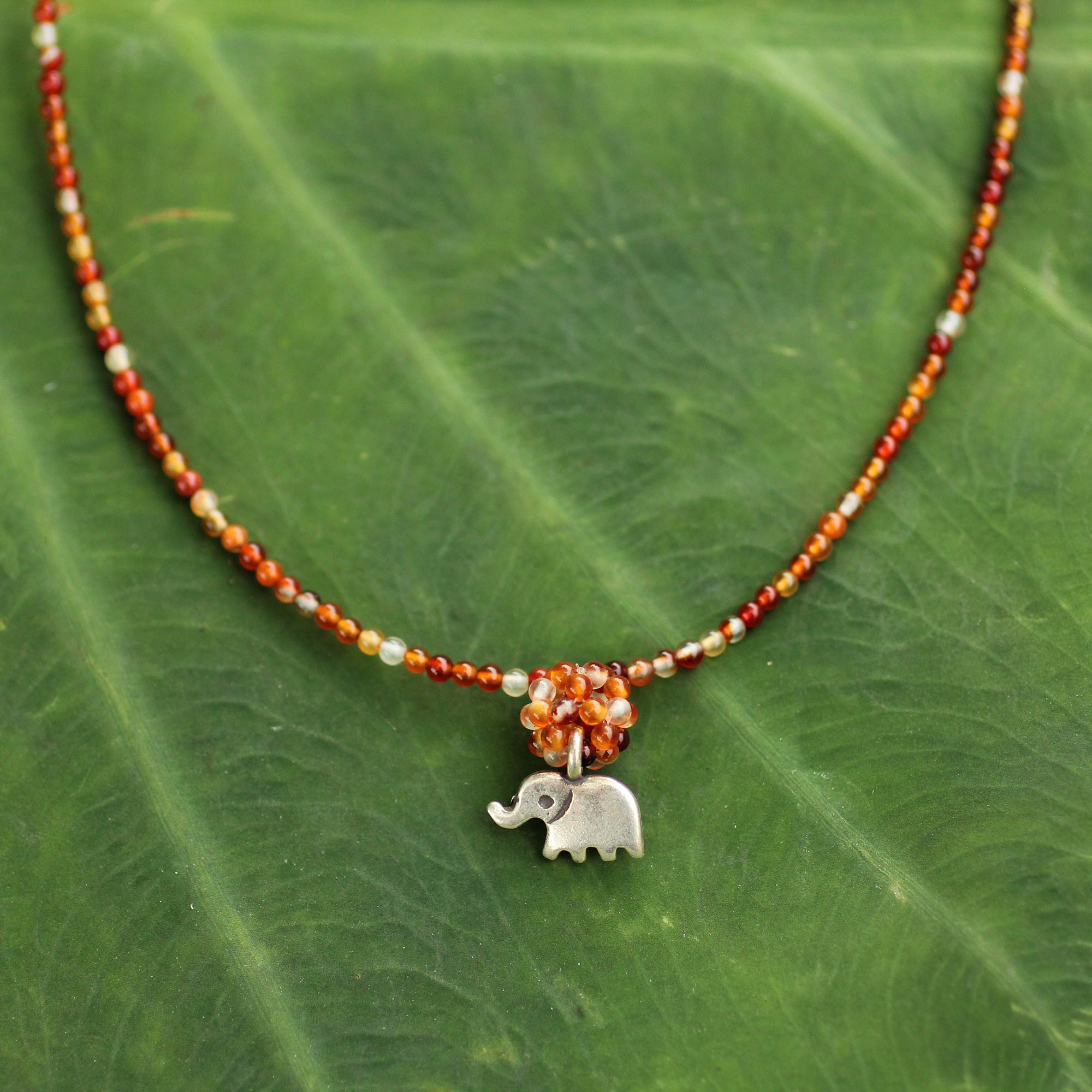 Premium Handmade Carnelian Elephant Necklace - Sterling Silver Charm