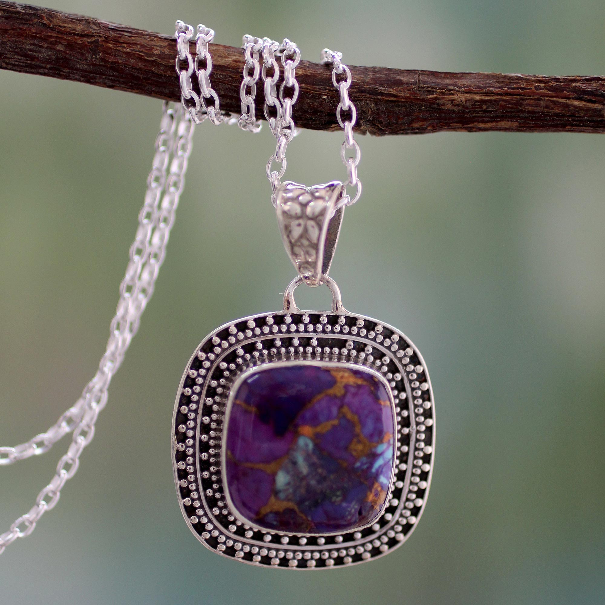 Premium Violet Sunset Necklace – Handcrafted Sterling Silver with Purple Turquoise