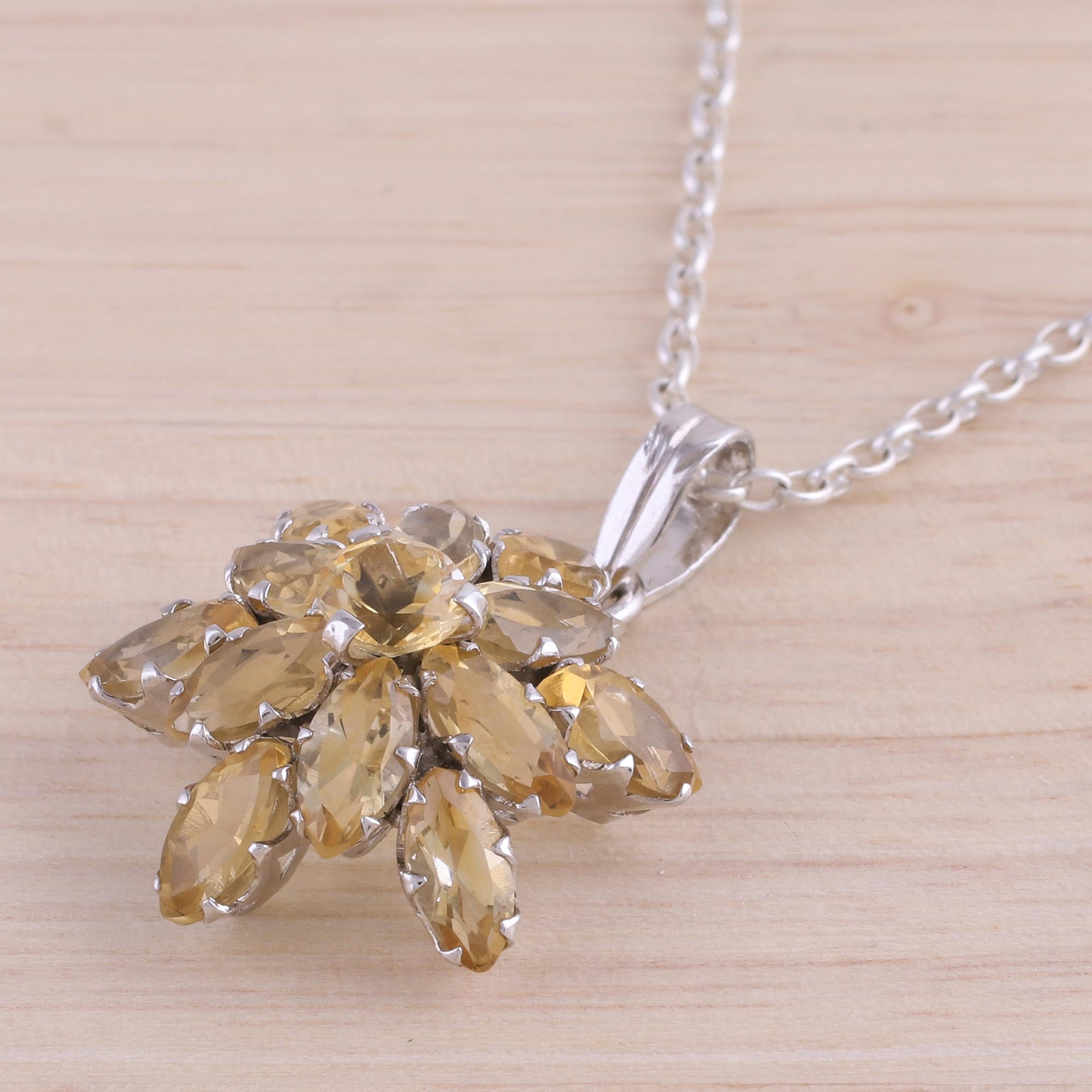 Premium Golden Citrine Pendant Necklace - Rhodium Plated Elegance