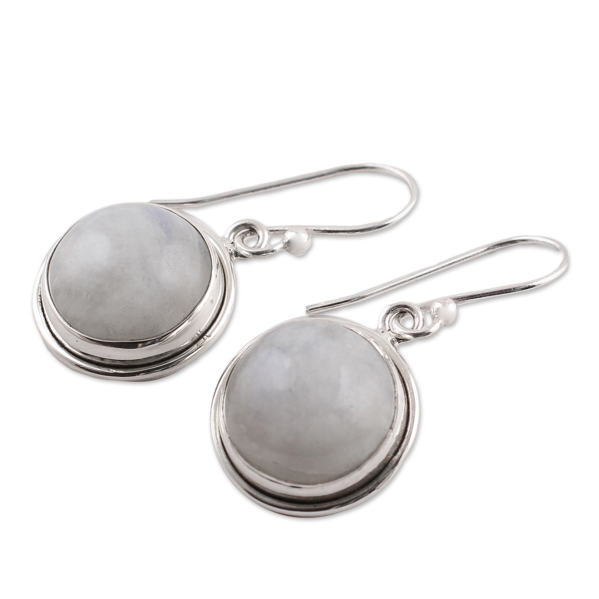 Premium Alluring Mist Rainbow Moonstone Dangle Earrings - Handcrafted by Indian Artisans