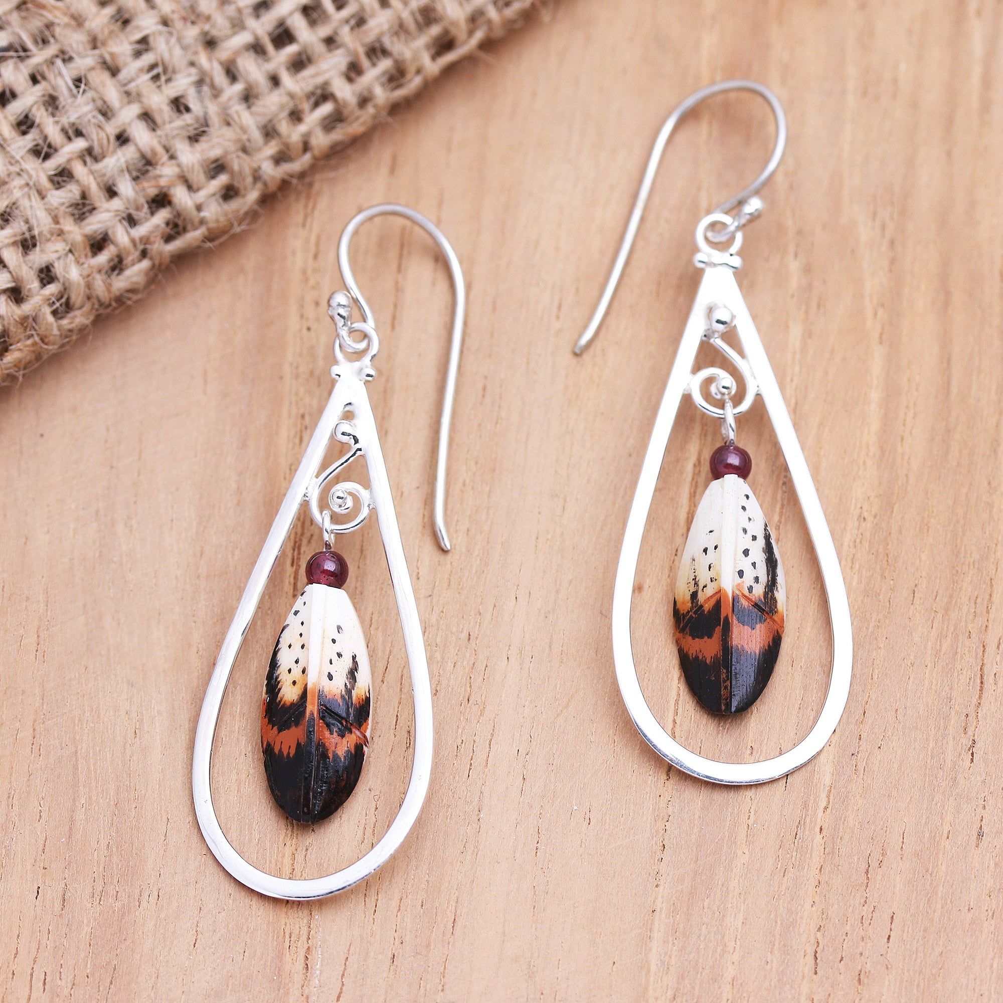 Premium Sterling Silver and Garnet Dangle Earrings - Feather in Your Cap