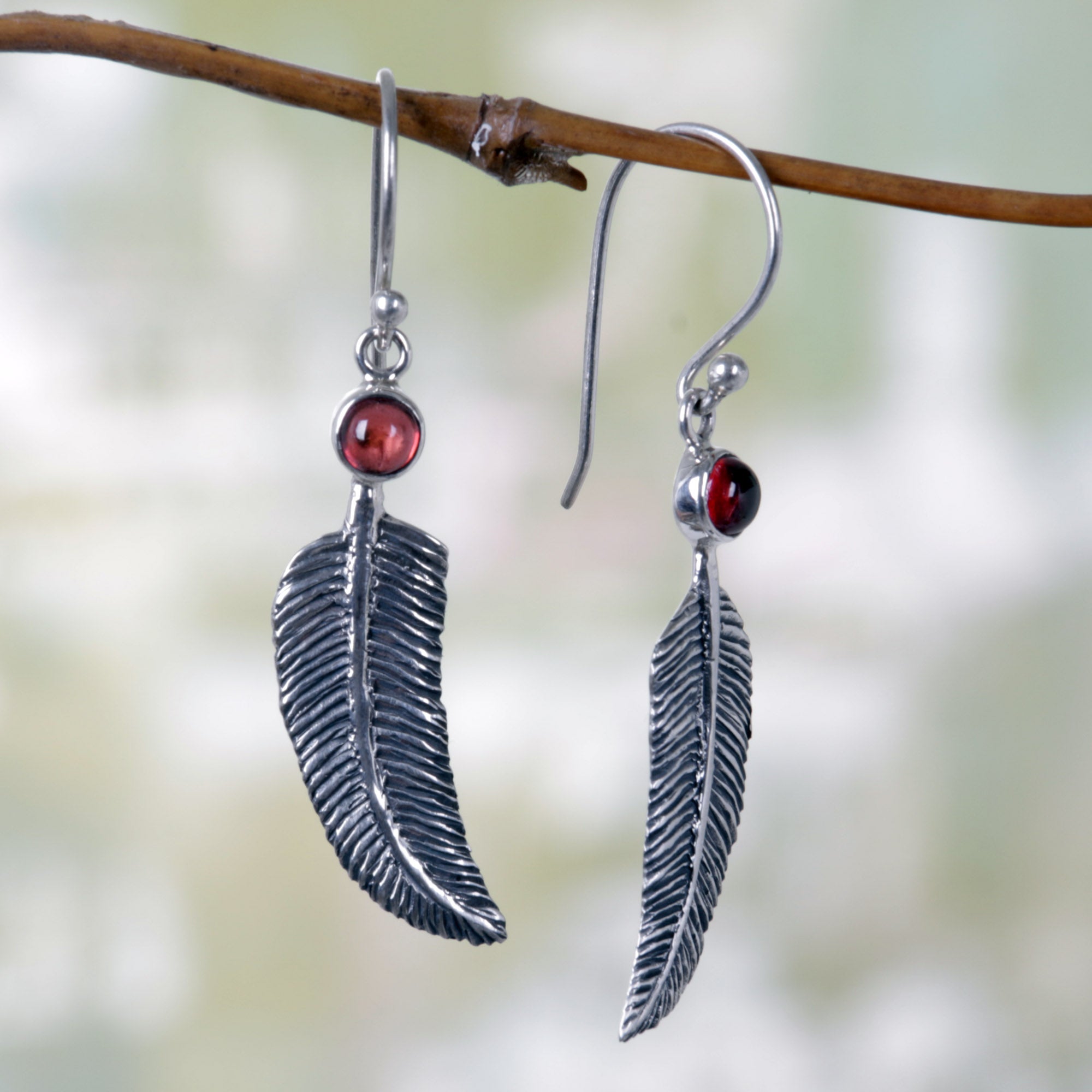 Premium Light as a Feather Garnet & Silver Earrings