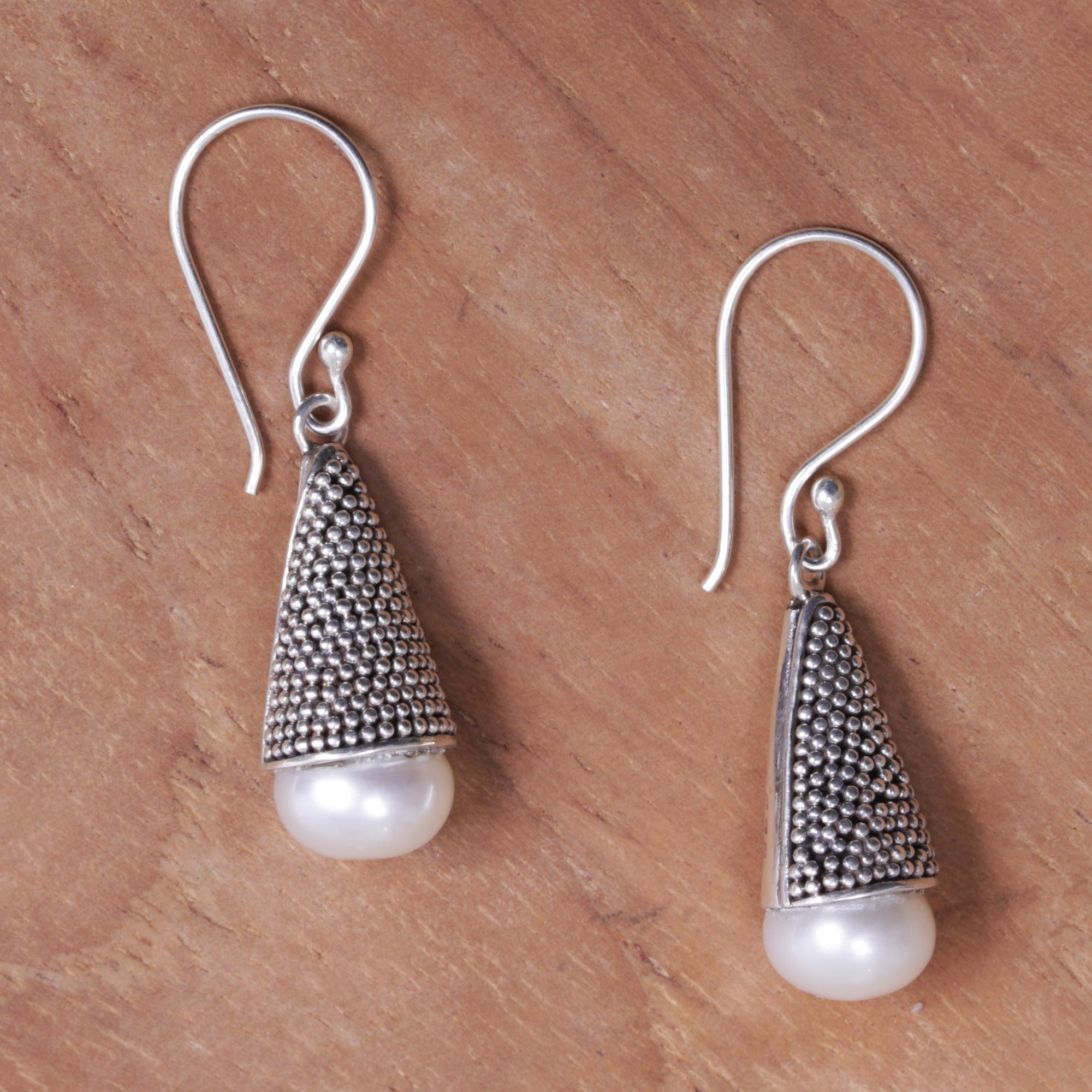 Premium Moonlight Cones Earrings: Indonesian Cultured Pearl & Sterling Silver