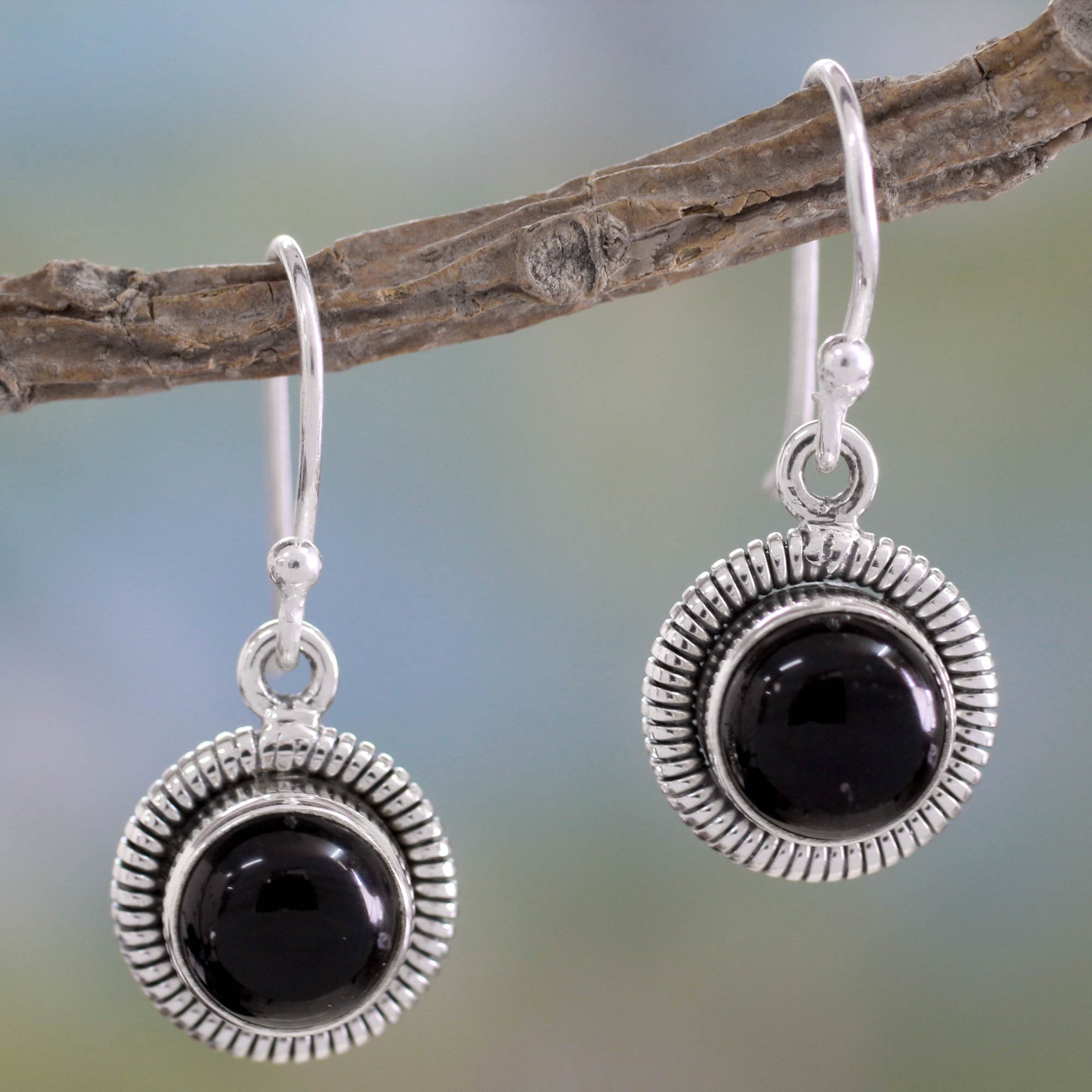 Premium Handcrafted Sterling Silver and Onyx Hook Earrings - Ultimate Protection & Style