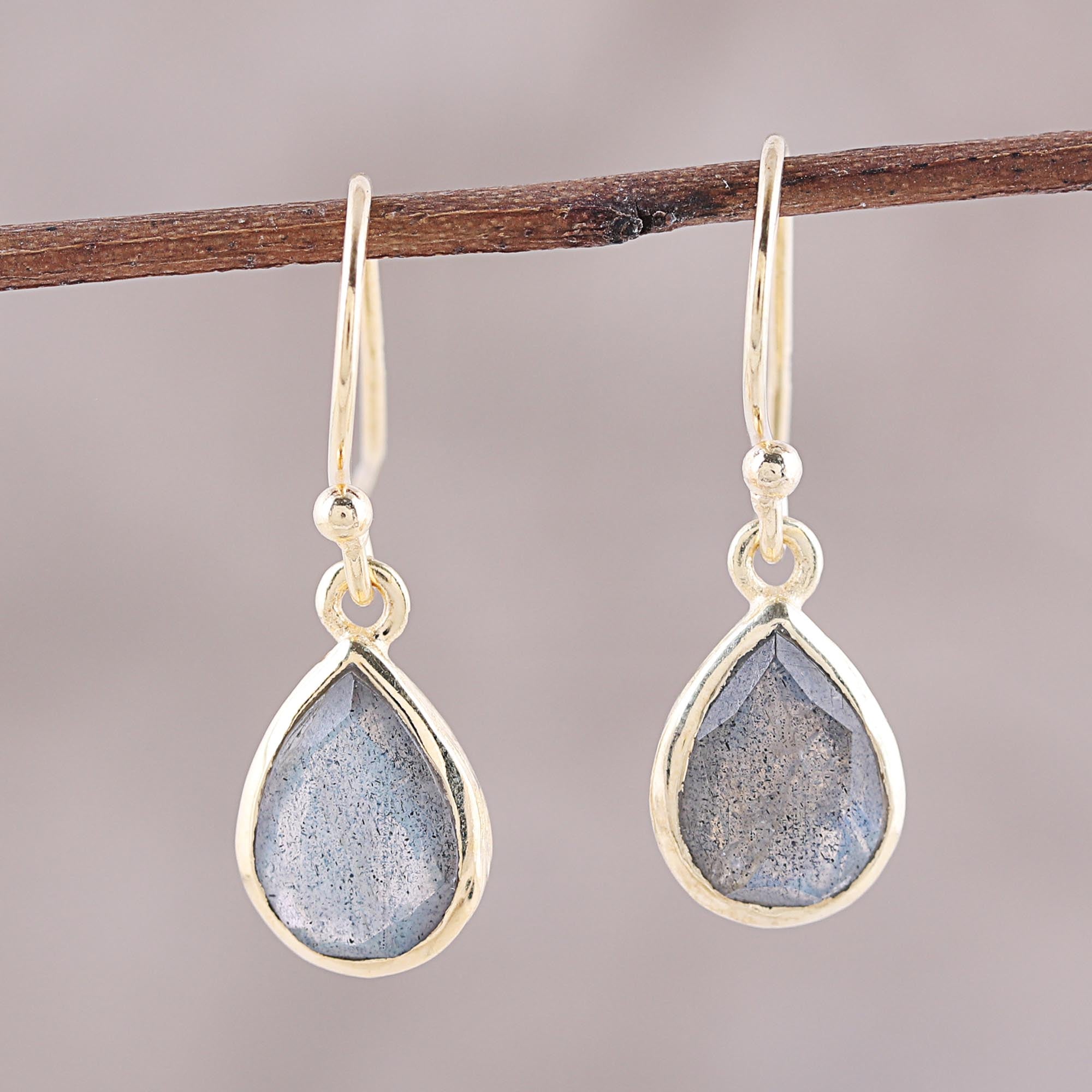 Premium Gold Plated Labradorite Dangle Earrings - 4-Carat Statement Jewelry