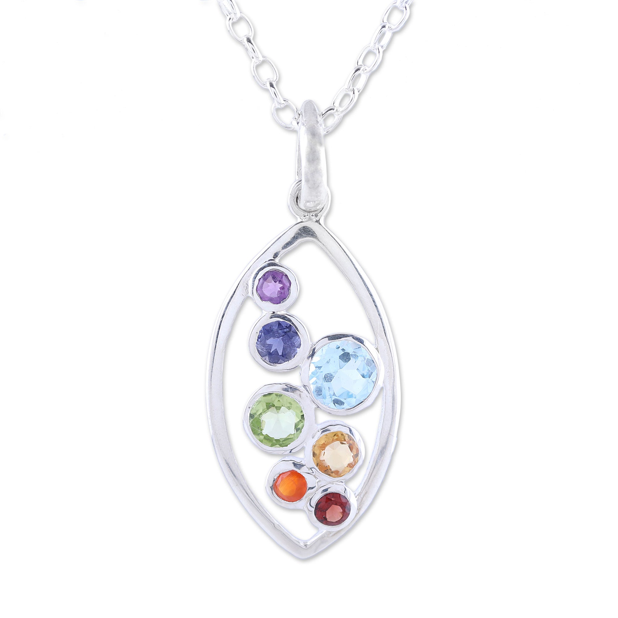 Ultimate Rainbow Multi-Gemstone Sterling Silver Pendant Necklace