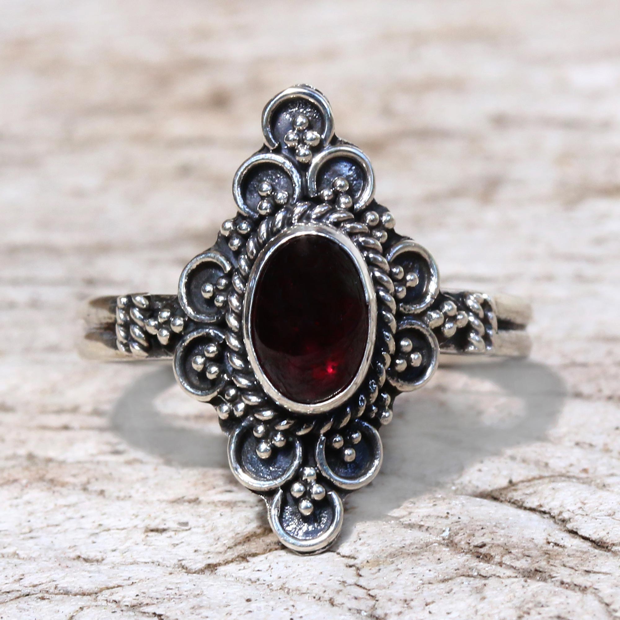 Premium Handcrafted Garnet Cocktail Ring - Bali's Artisan Jewelry