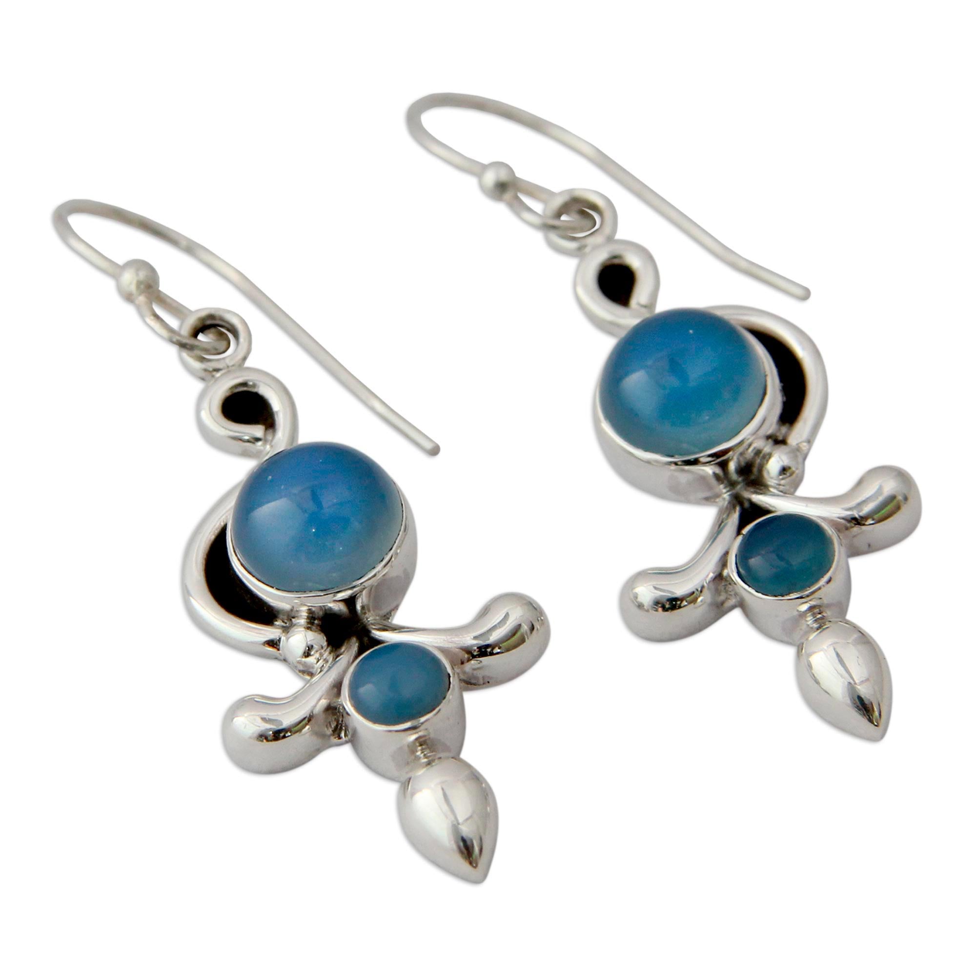 Premium Sky Garland Sterling Silver & Chalcedony Earrings | Handcrafted Indian Jewelry