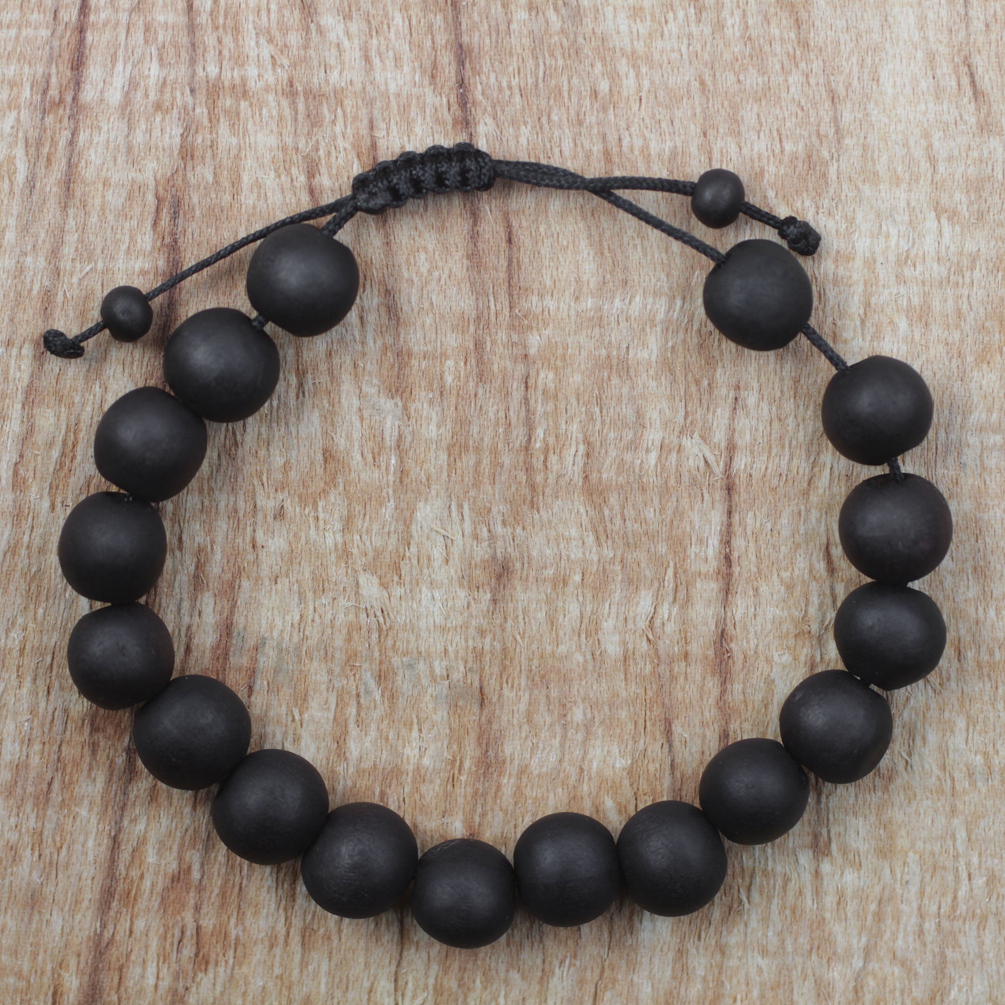 Premium Adjustable Ebony Wood Beaded Bracelet - Handcrafted in Ghana