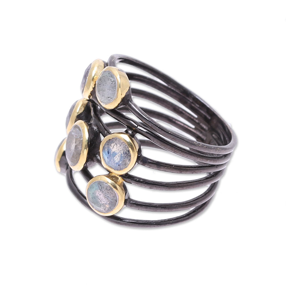 Premium Dewy Morn Gold Accent Labradorite Cocktail Ring – Handcrafted in India