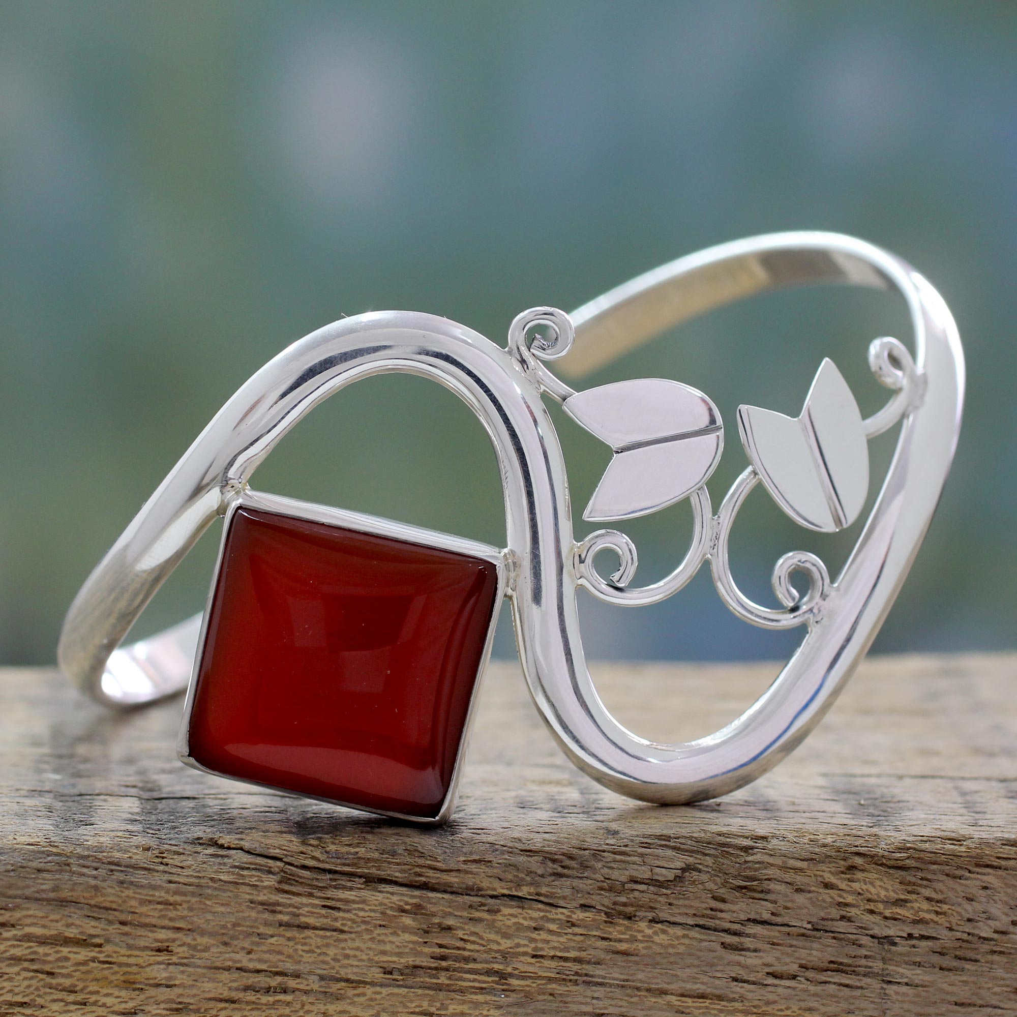 Premium Arabesque Sterling Silver Bracelet with Carnelian