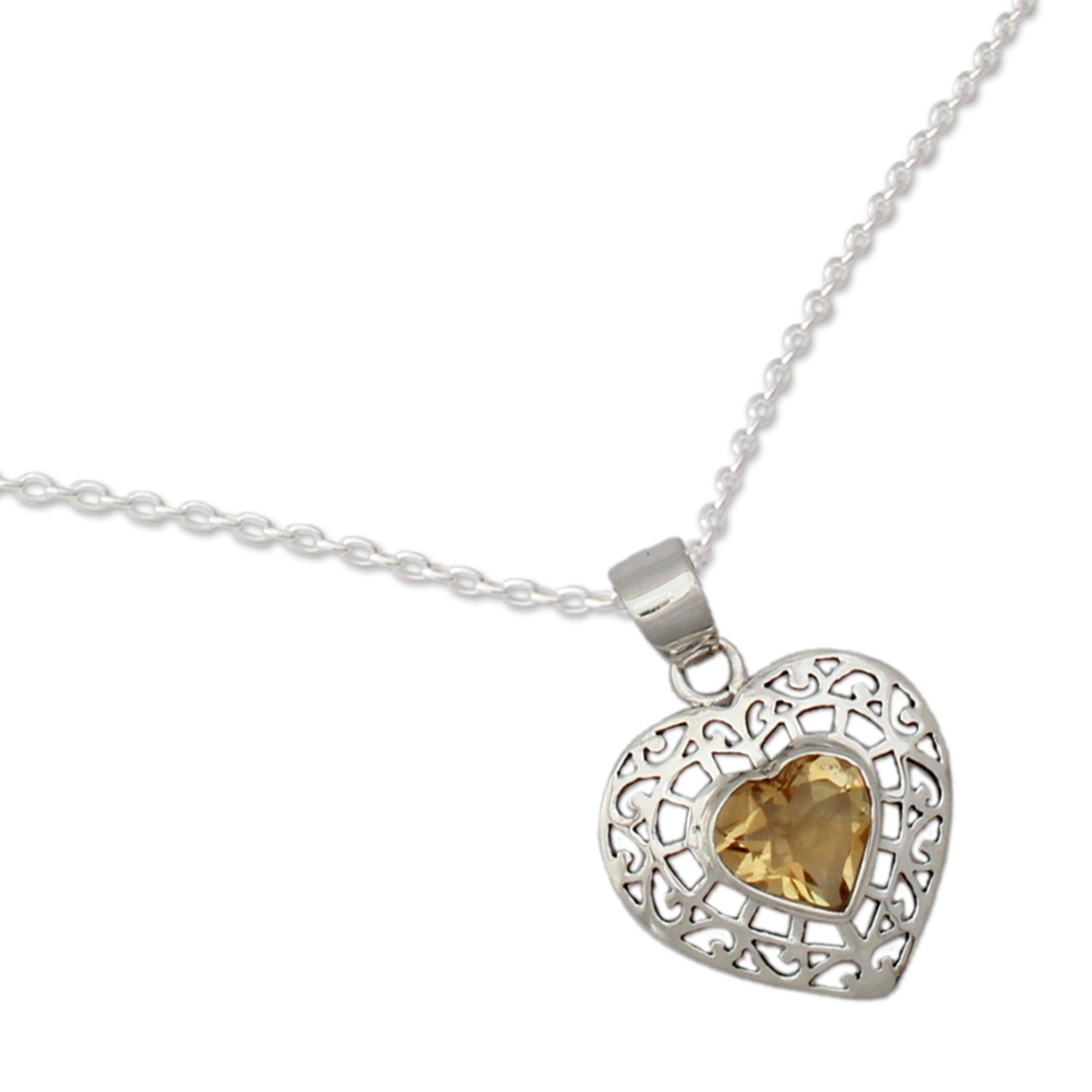 Premium Mughal Romance Citrine Heart Necklace - Handcrafted Elegance