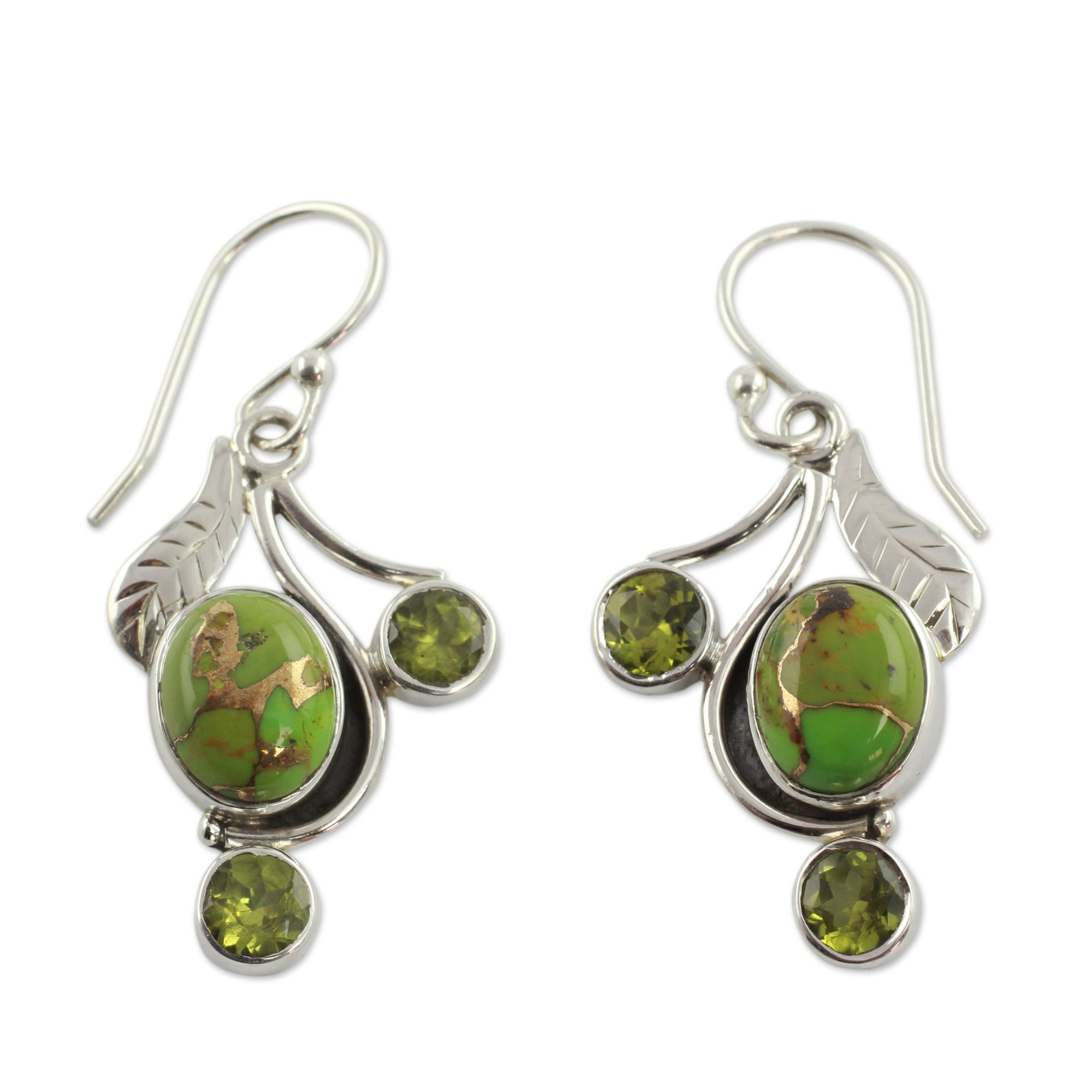 Premium Dew Blossom Green Turquoise & Peridot Earrings - Handcrafted in India