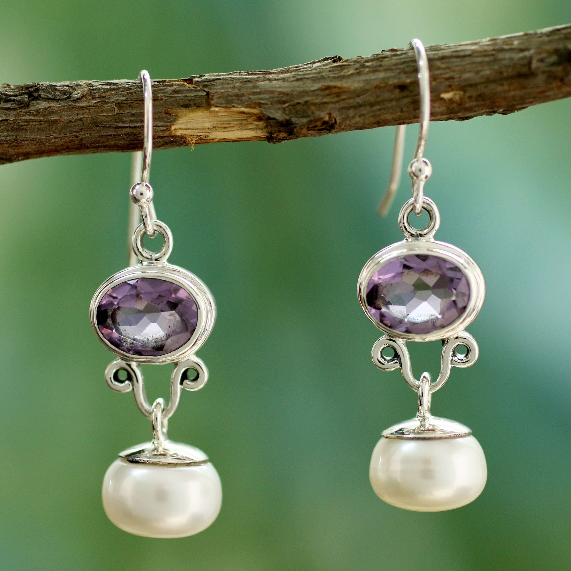 Premium Dazzling Delhi Amethyst & Pearl Dangle Earrings - Handcrafted Elegance