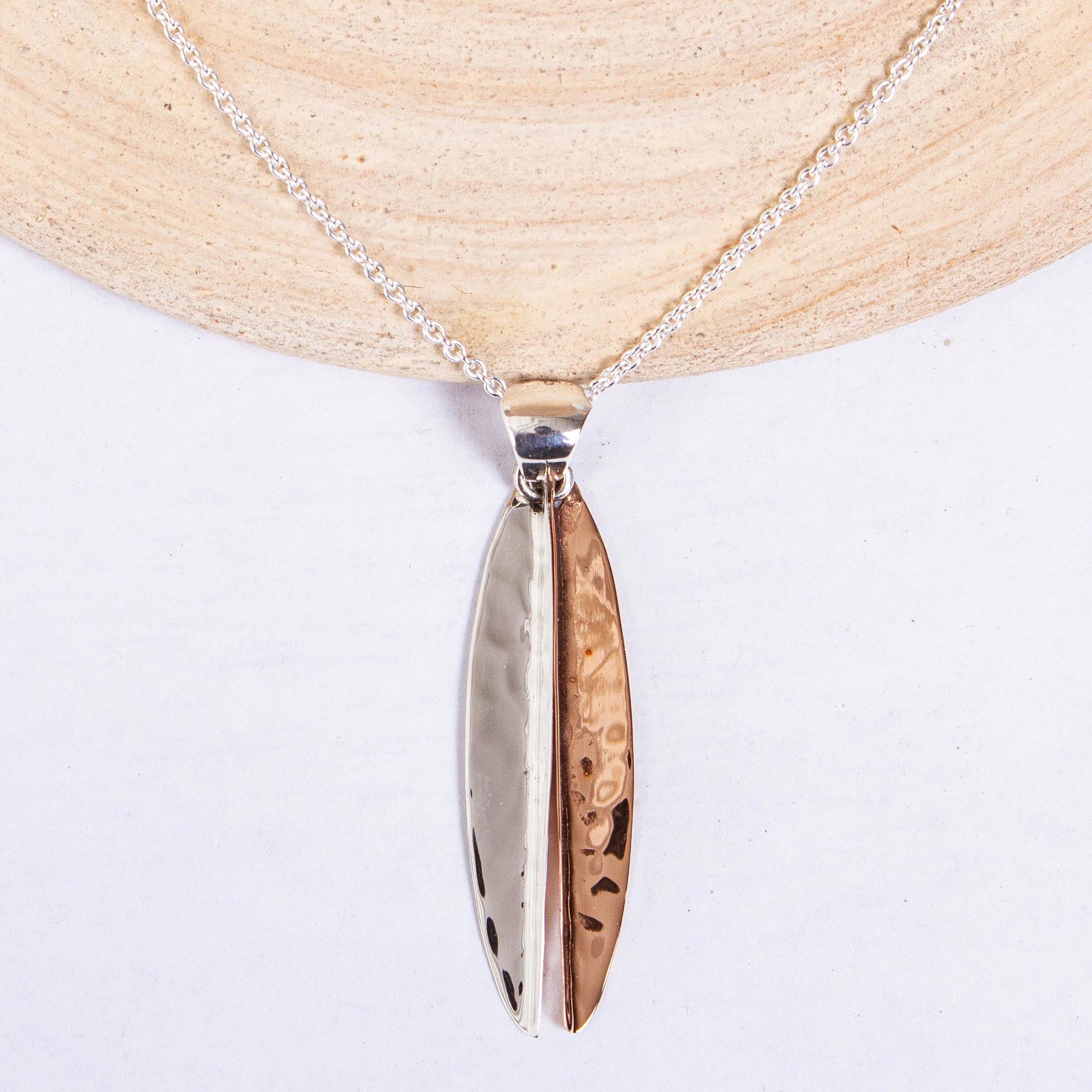 Premium Hammered Abstraction Pendant Necklace - Sterling Silver & Copper