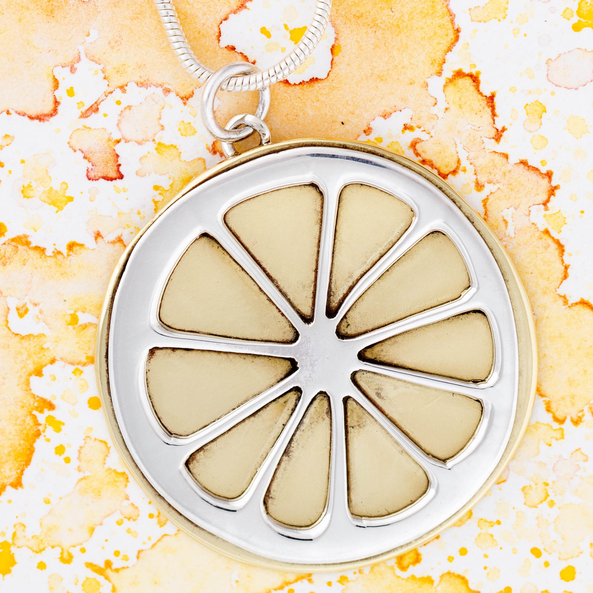 Premium Lemon Slice Sterling & Brass Necklace - Handmade in Mexico