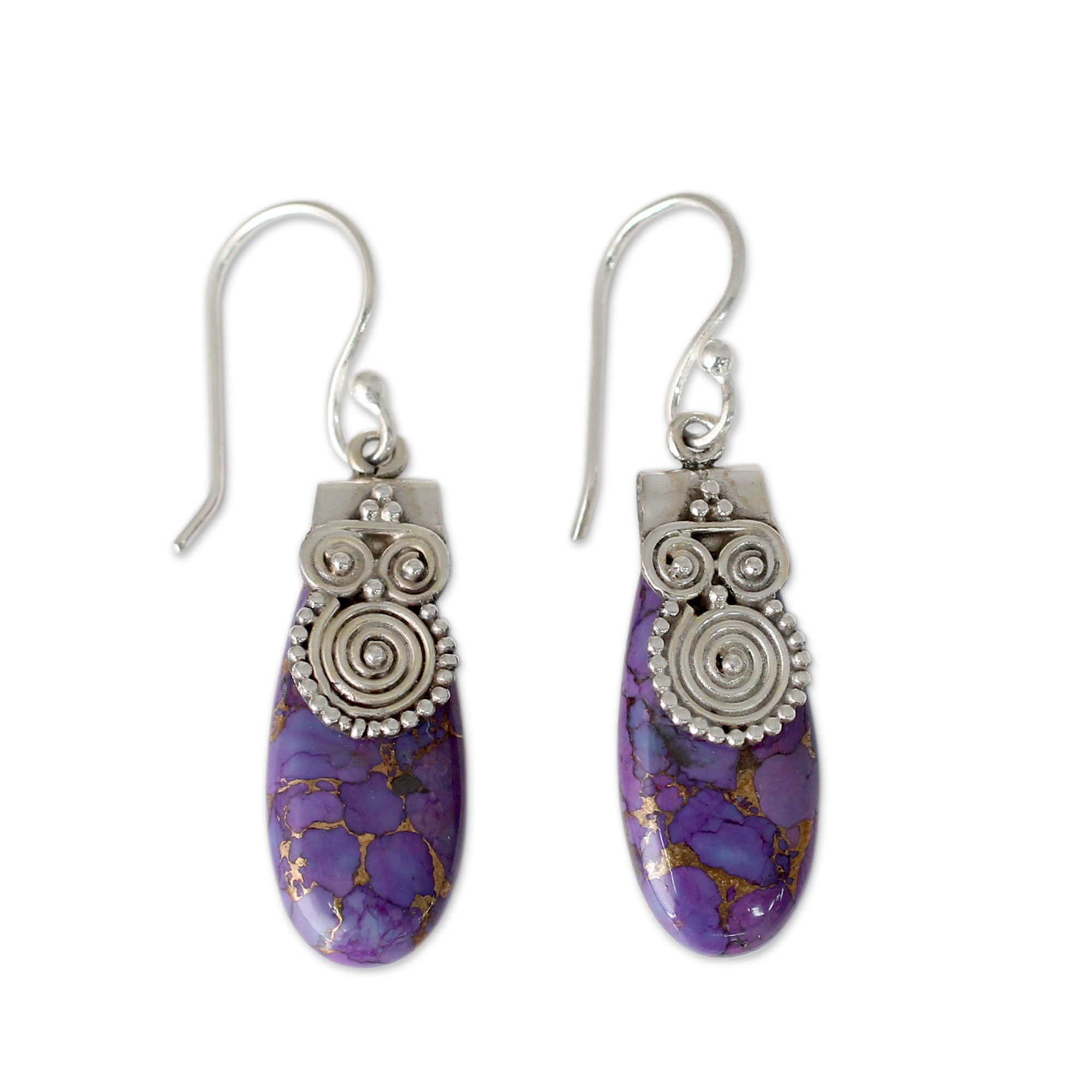 Premium Purple Enigma Fair Trade Earrings - Sterling Silver & Turquoise