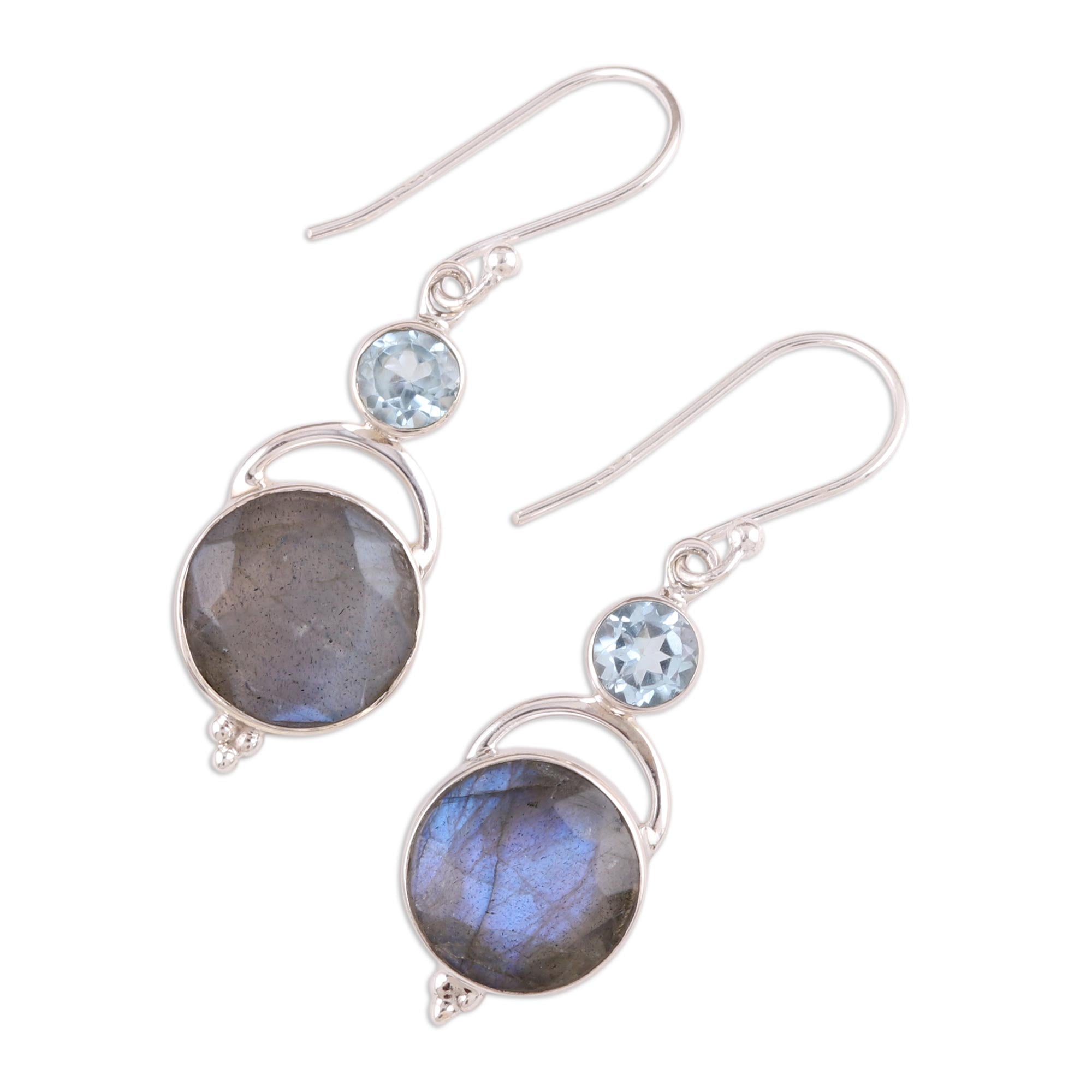 Premium Evening Sky Labradorite & Blue Topaz Dangle Earrings - Handcrafted in India