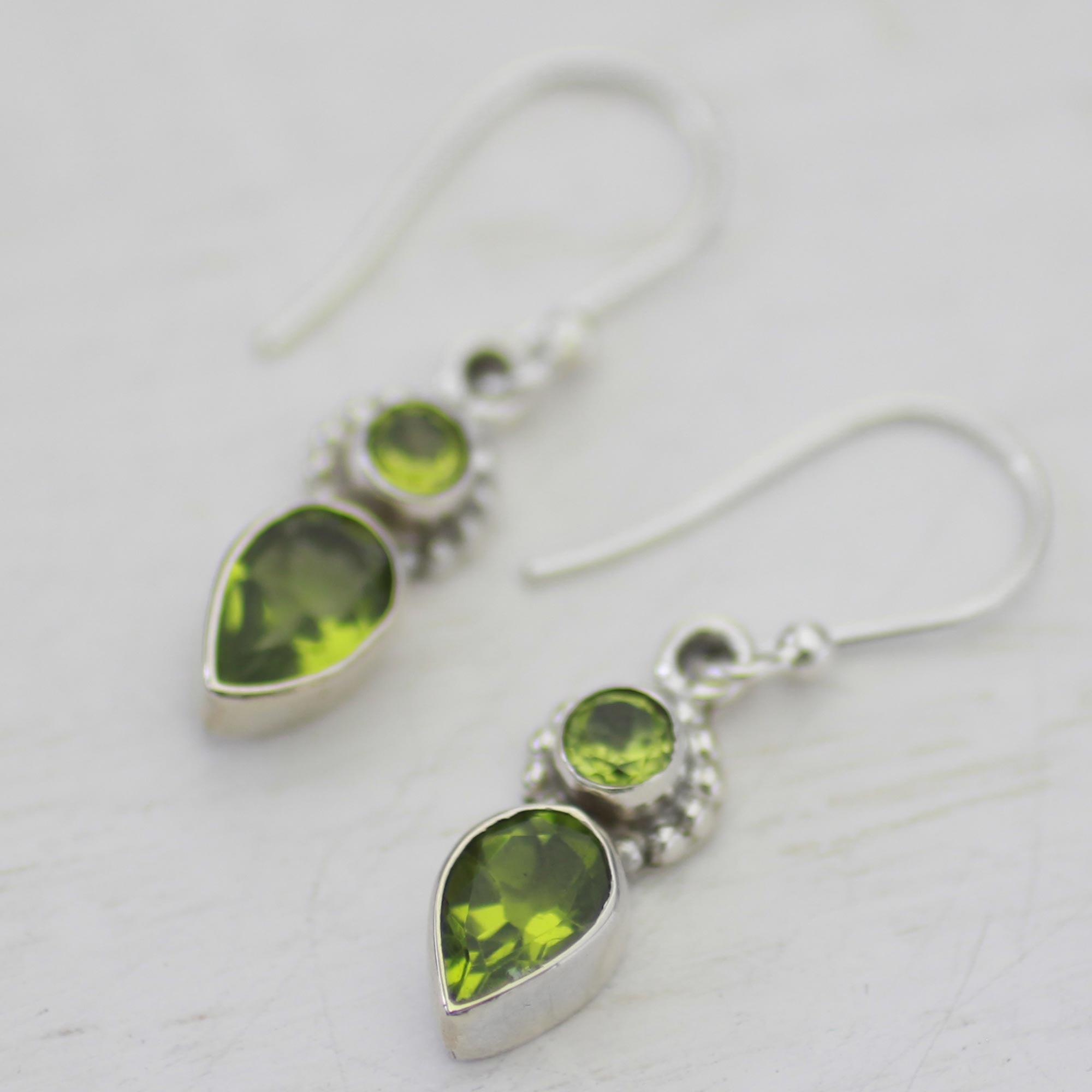 Premium Forest Sparkle Peridot Sterling Silver Dangle Earrings - Handcrafted in India