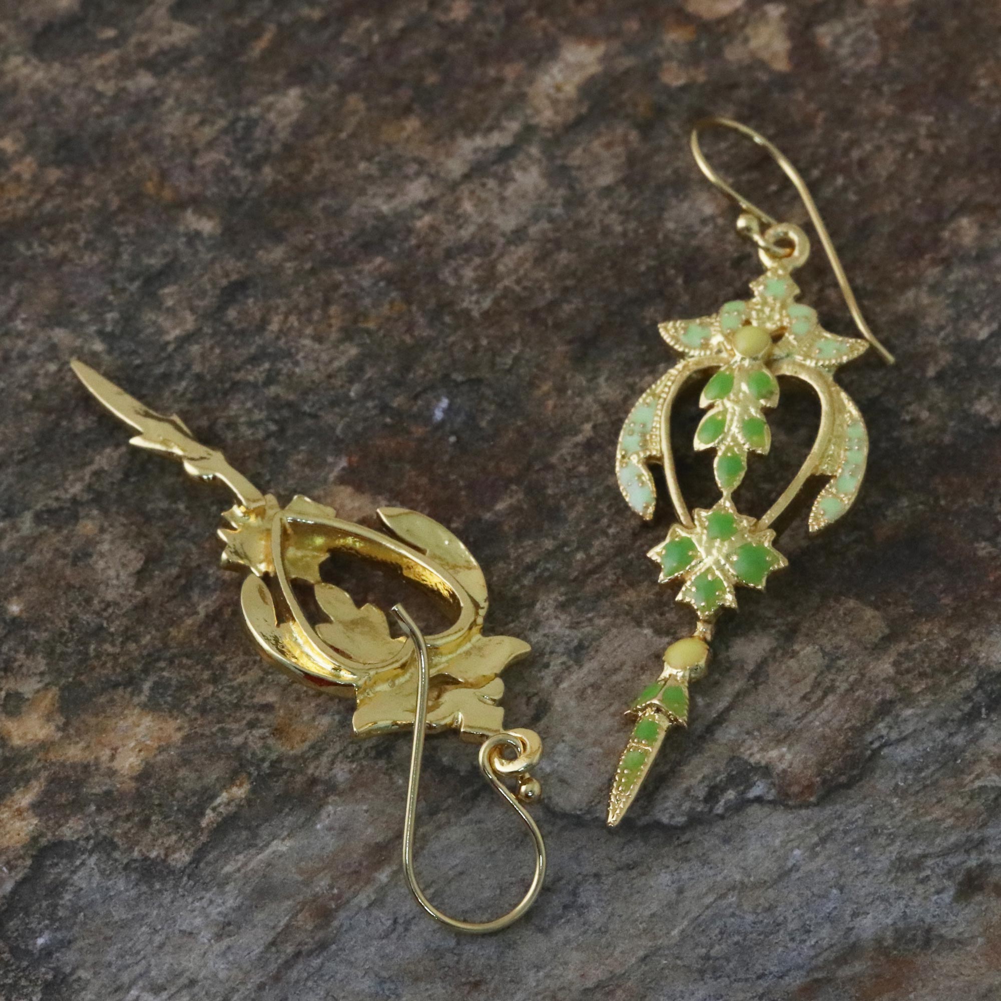 Premium Green & Gold Plated Brass Earrings - Nature-Inspired Elegance by Matta