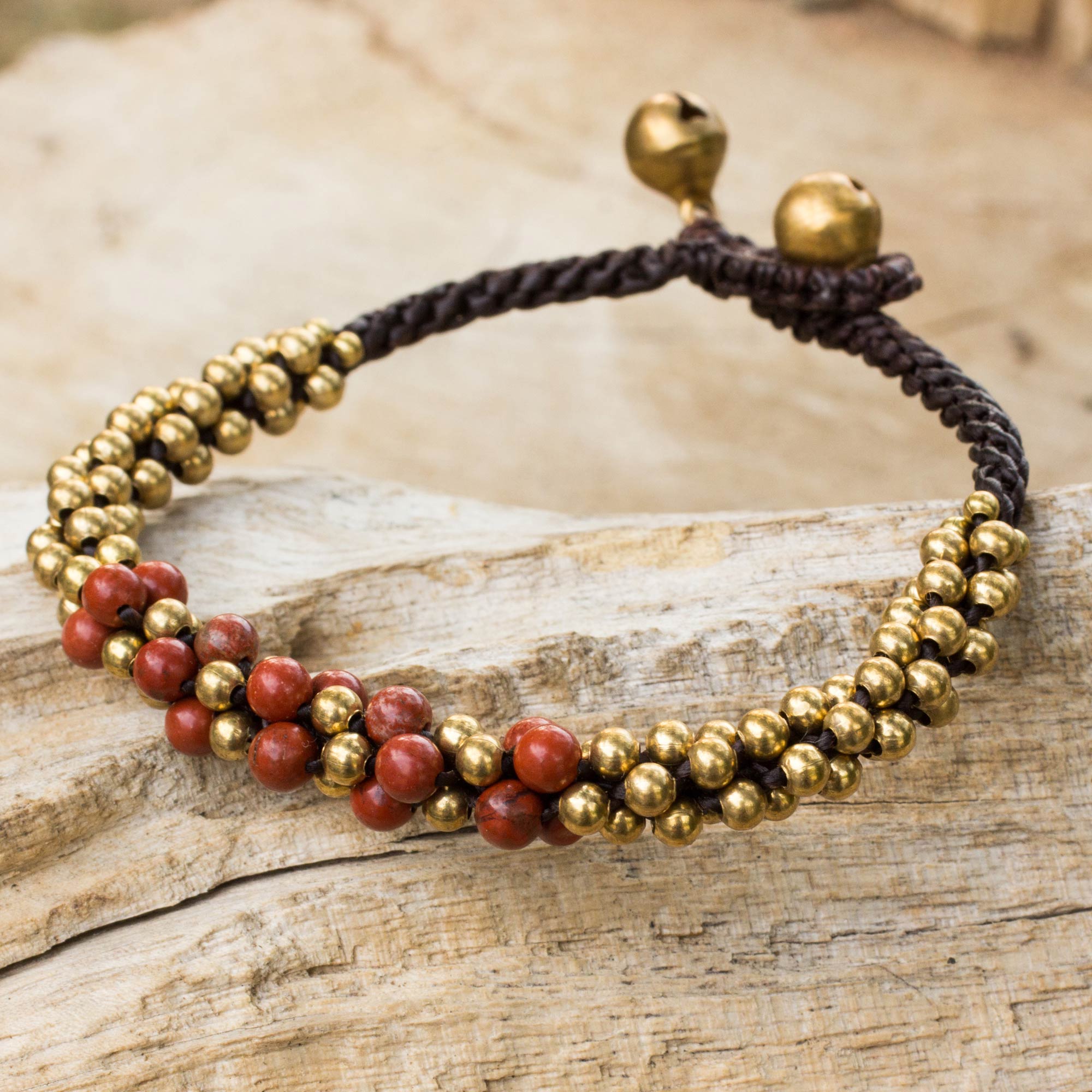 Premium Red Helix Jasper Brass Bracelet - Handcrafted in Thailand