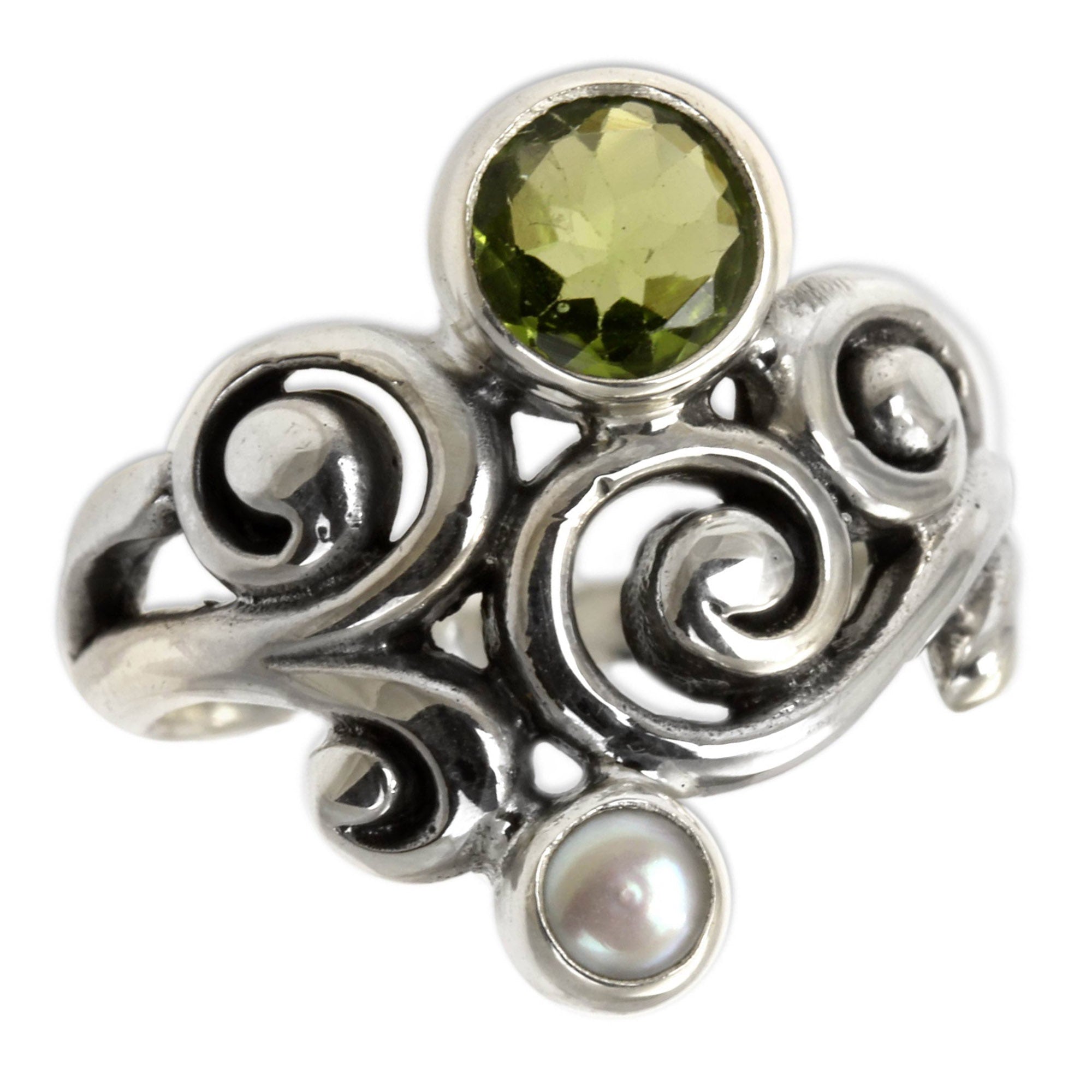 Premium Cloud Song Peridot & Pearl Cocktail Ring - Handcrafted Elegance