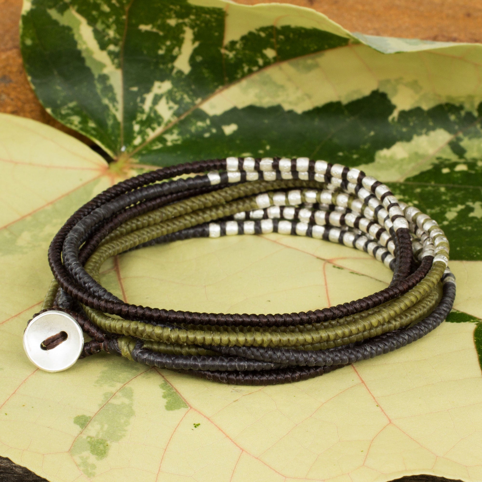 Premium Karen Wrap Bracelet - Chic Brown, Khaki & Grey with Silver Accents