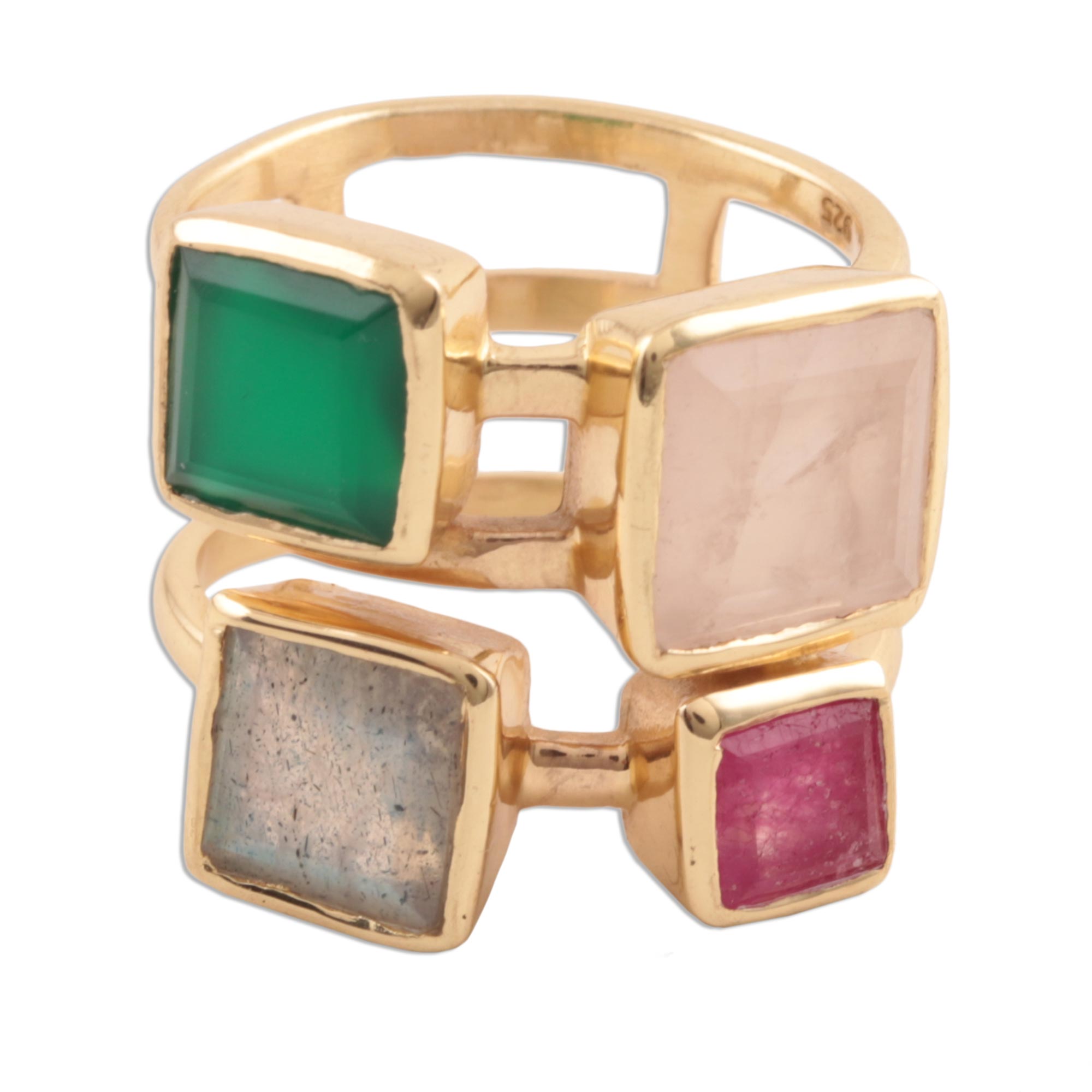 Premium Gold Plated Multi-Gemstone Cocktail Ring - Elegant Indian Design