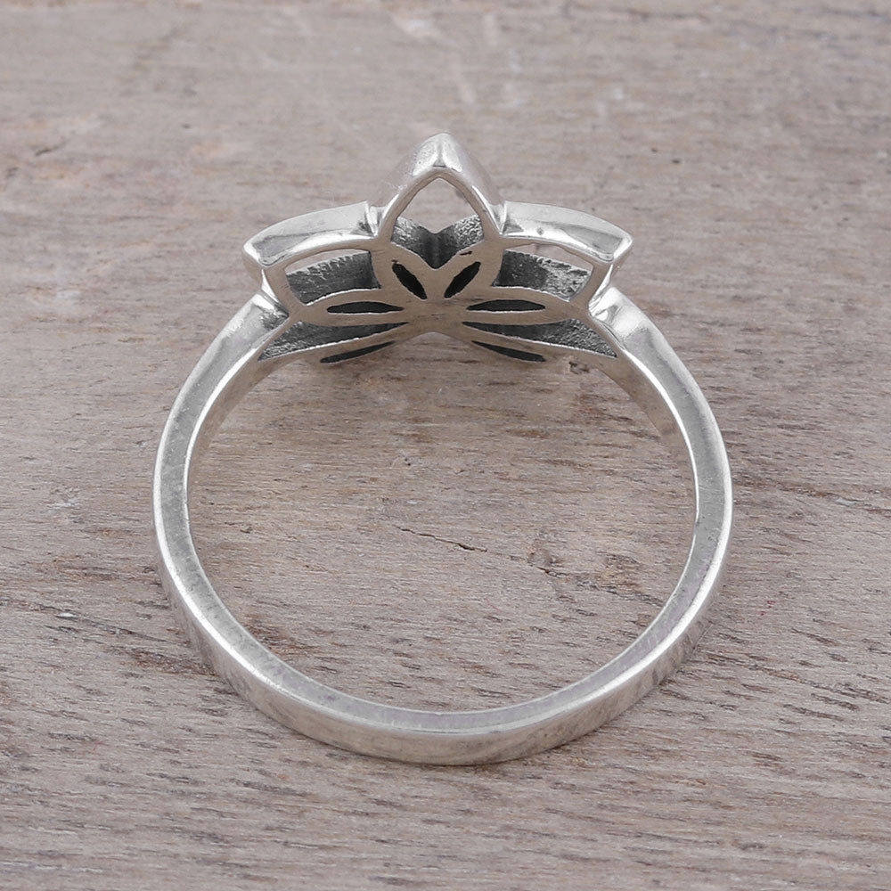 Premium Sterling Silver Lotus Flower Cocktail Ring - Elegant Indian Design