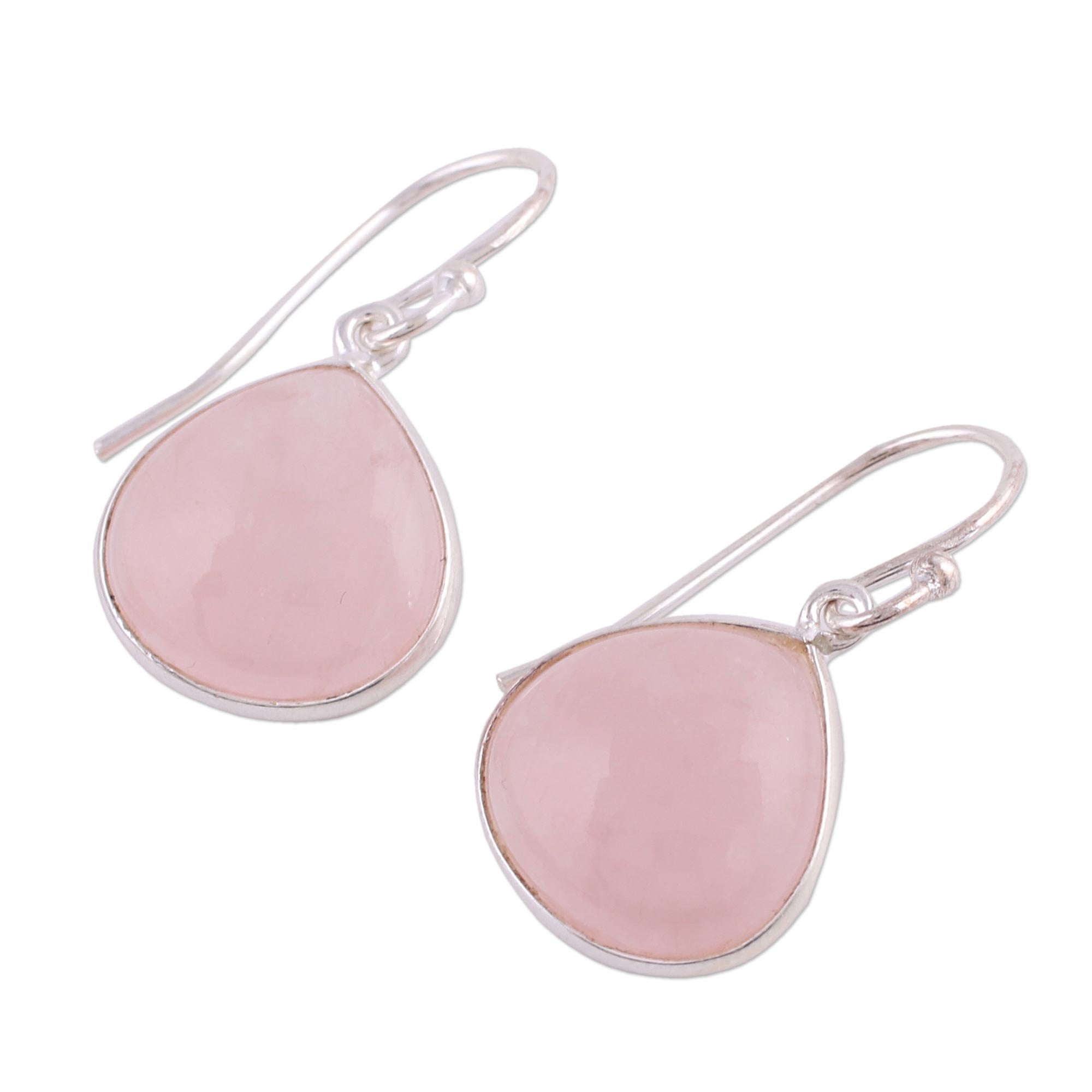 Premium Rose Quartz Dangle Earrings – Elegant Sterling Silver Jewelry from India