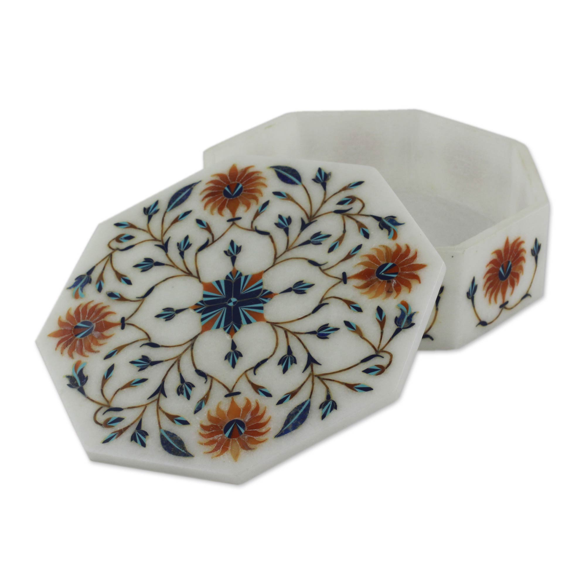 Premium Sunflower Bouquet Jewelry Box - Handcrafted Indian Marble Inlay Design