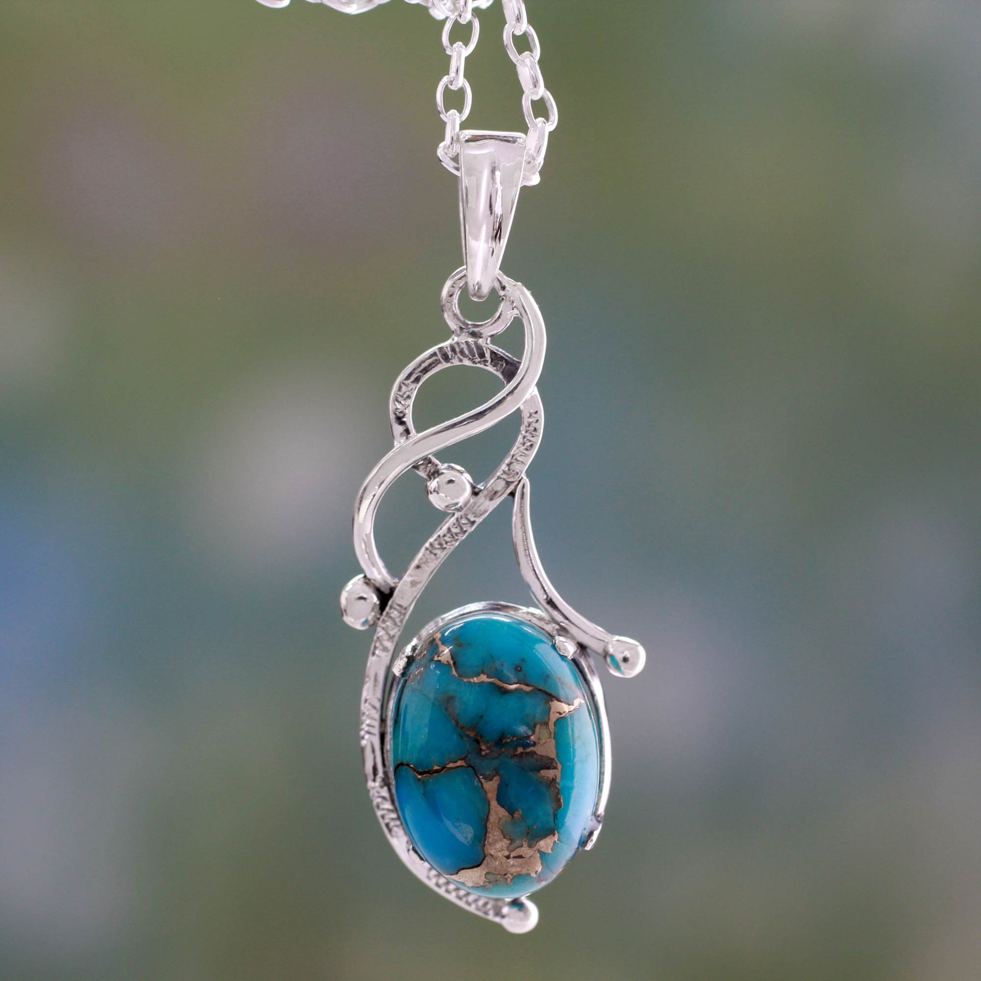 Premium Sky Whisper Blue Composite Turquoise Sterling Silver Necklace - Handcrafted in India