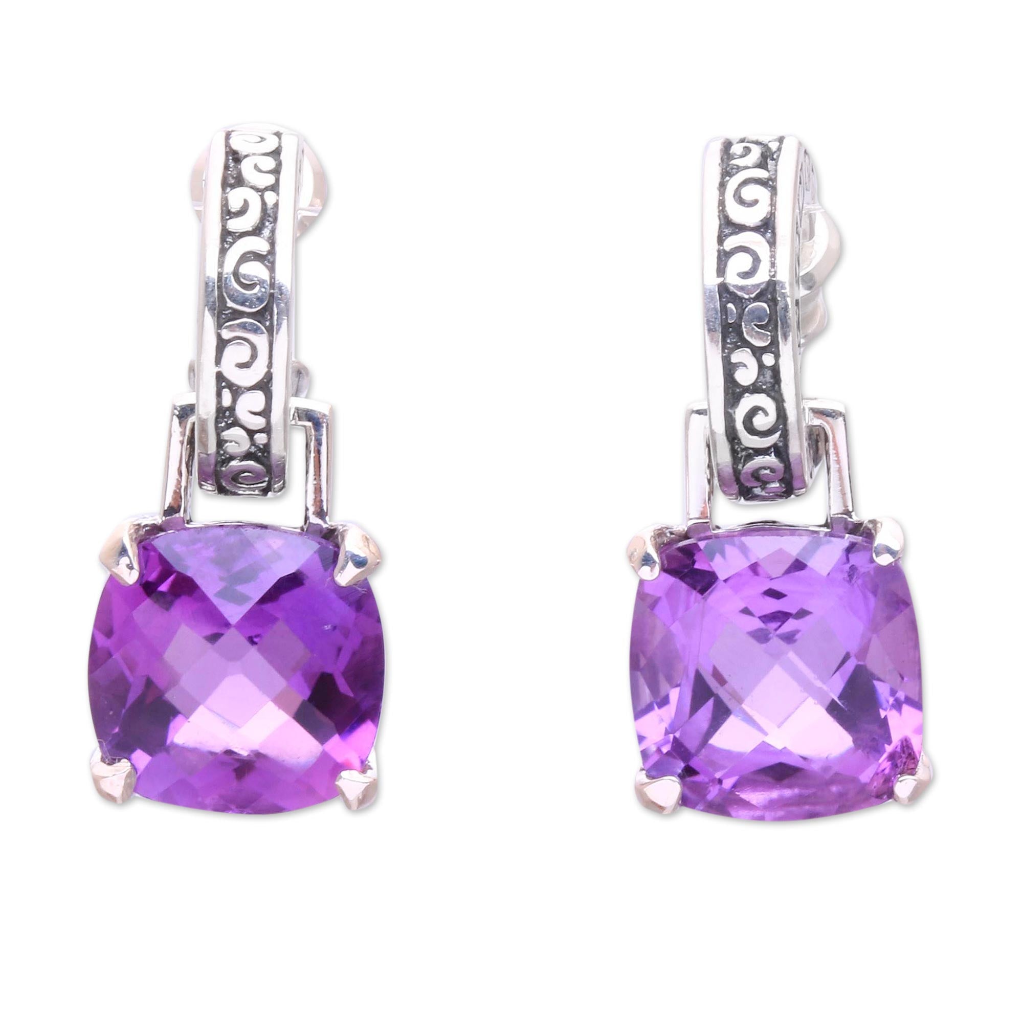 Premium Amethyst Buddha Hoops Earrings - Handcrafted Sterling Silver