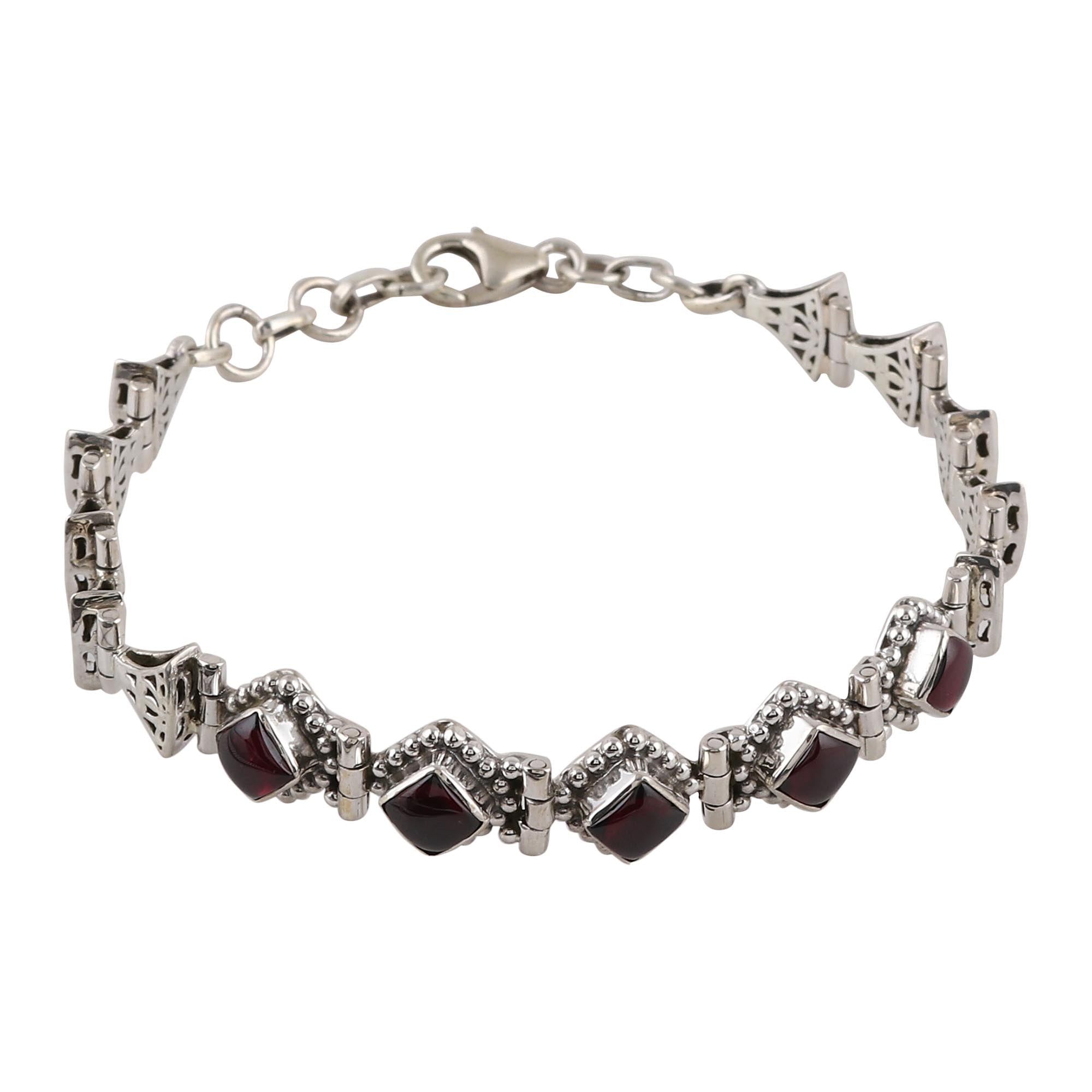 Premium Radiant Red Romance Bracelet - Sterling Silver with Garnet Openwork Design