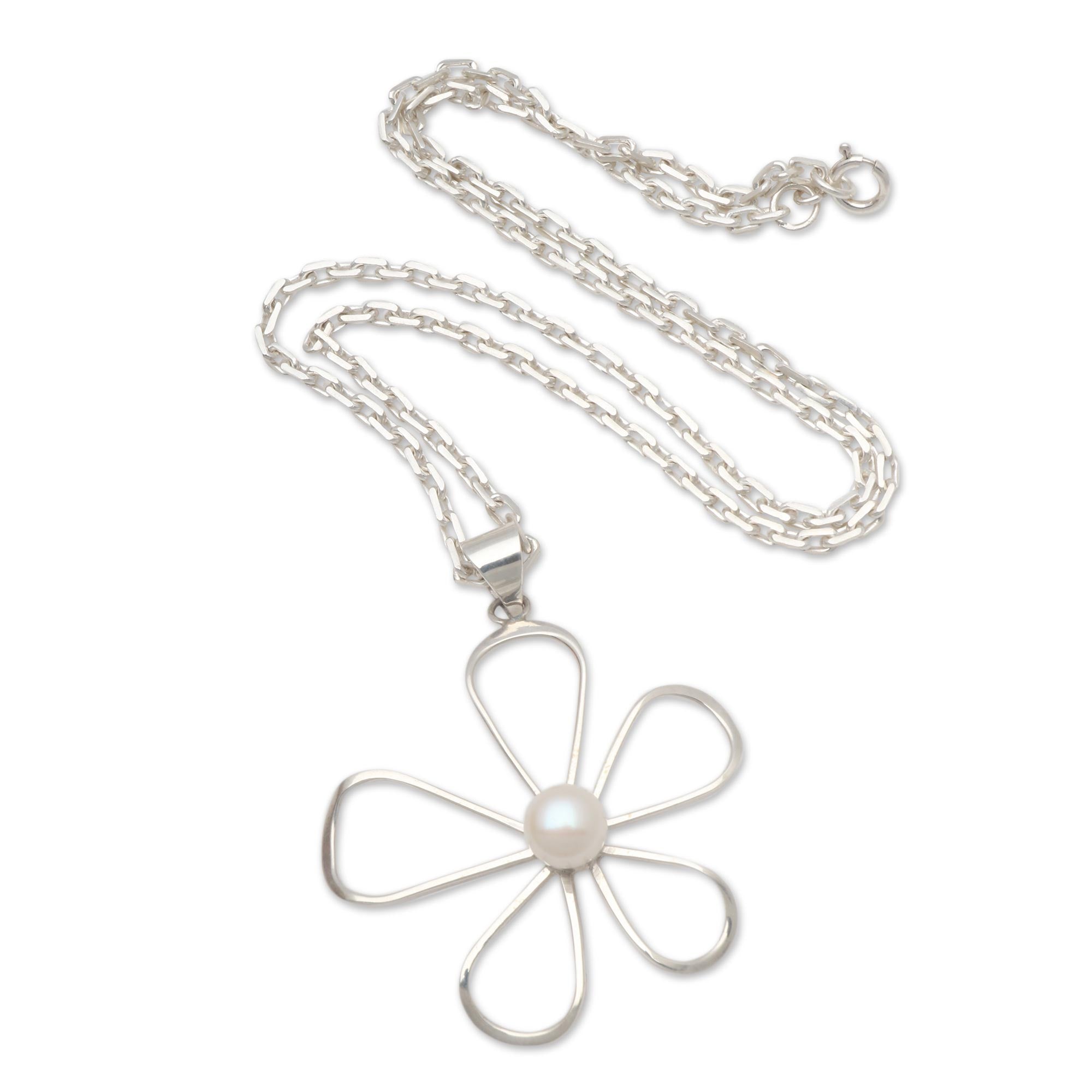 Premium Floral Pearl Pendant Necklace - Handcrafted in Bali